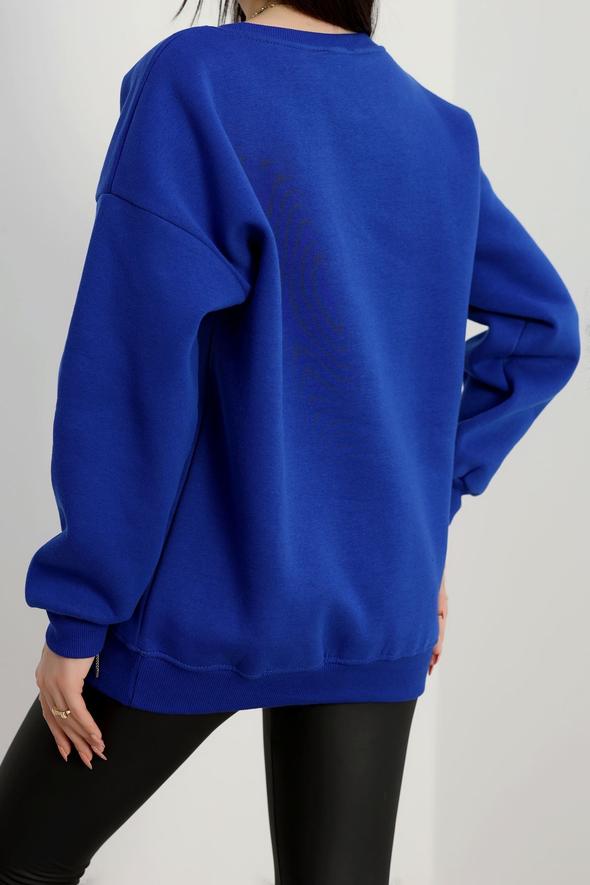 Bisiklet Yaka Üç İplik Sweat Saks - 20138.1878.