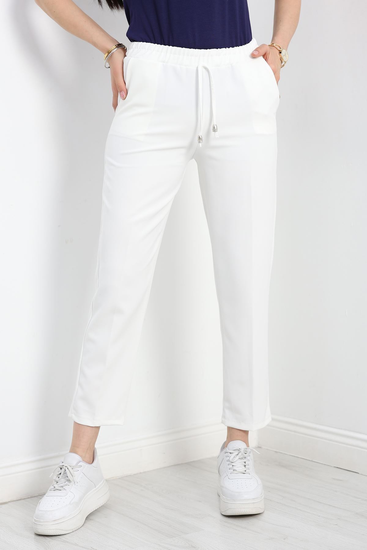 Dabıl Bağcıklı Pantolon Beyaz - 20138.1884.