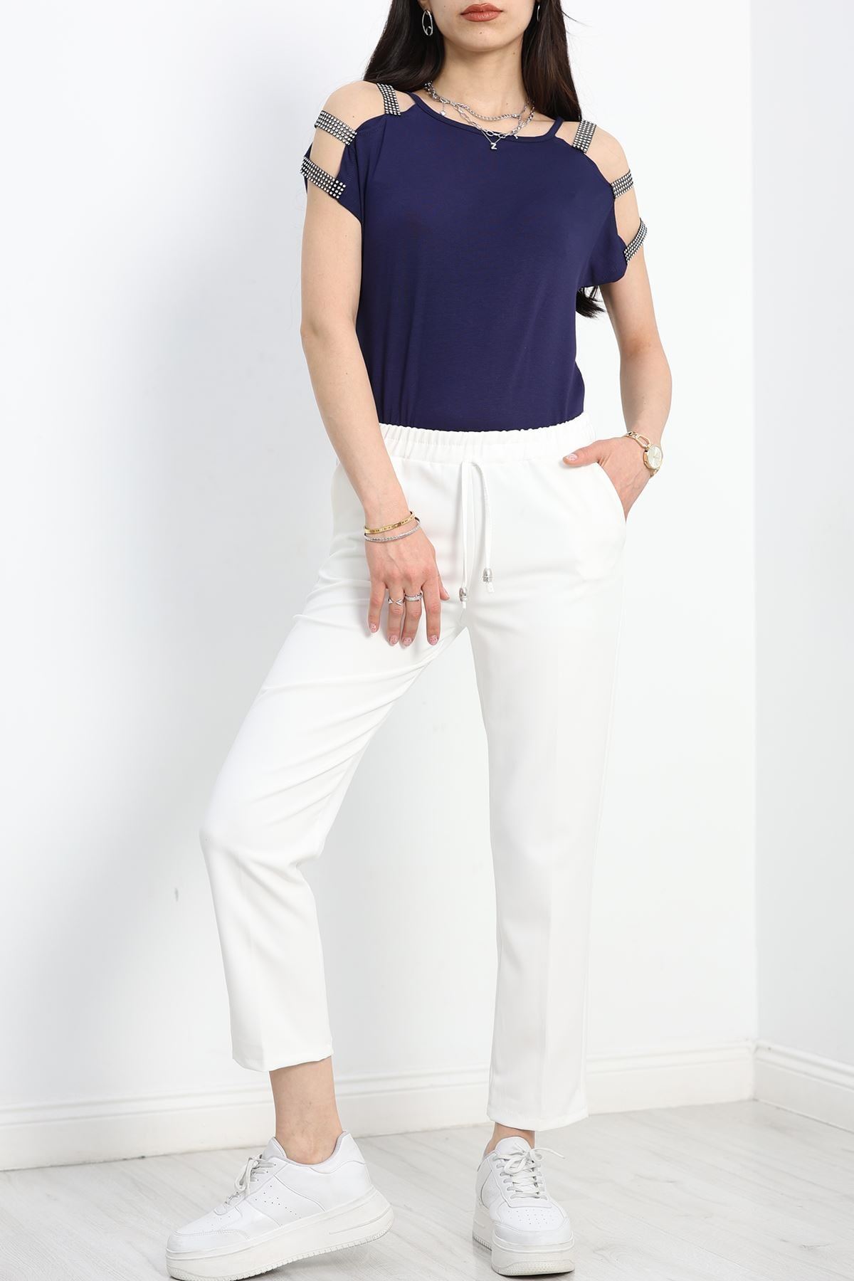 Dabıl Bağcıklı Pantolon Beyaz - 20138.1884.