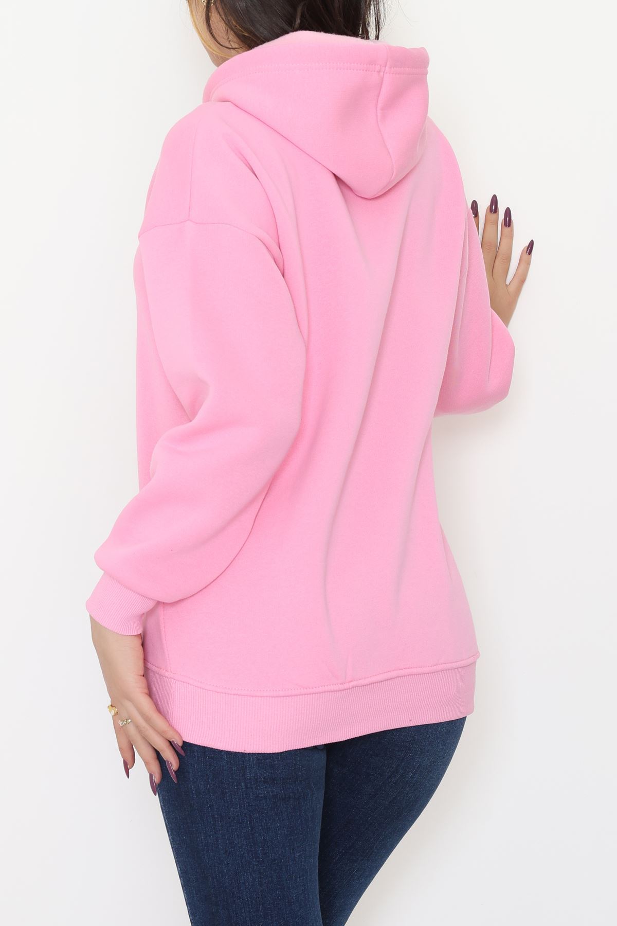 3 İplik Kapşonlu Nakışlı Sweat Pembemor - 42228.1878.