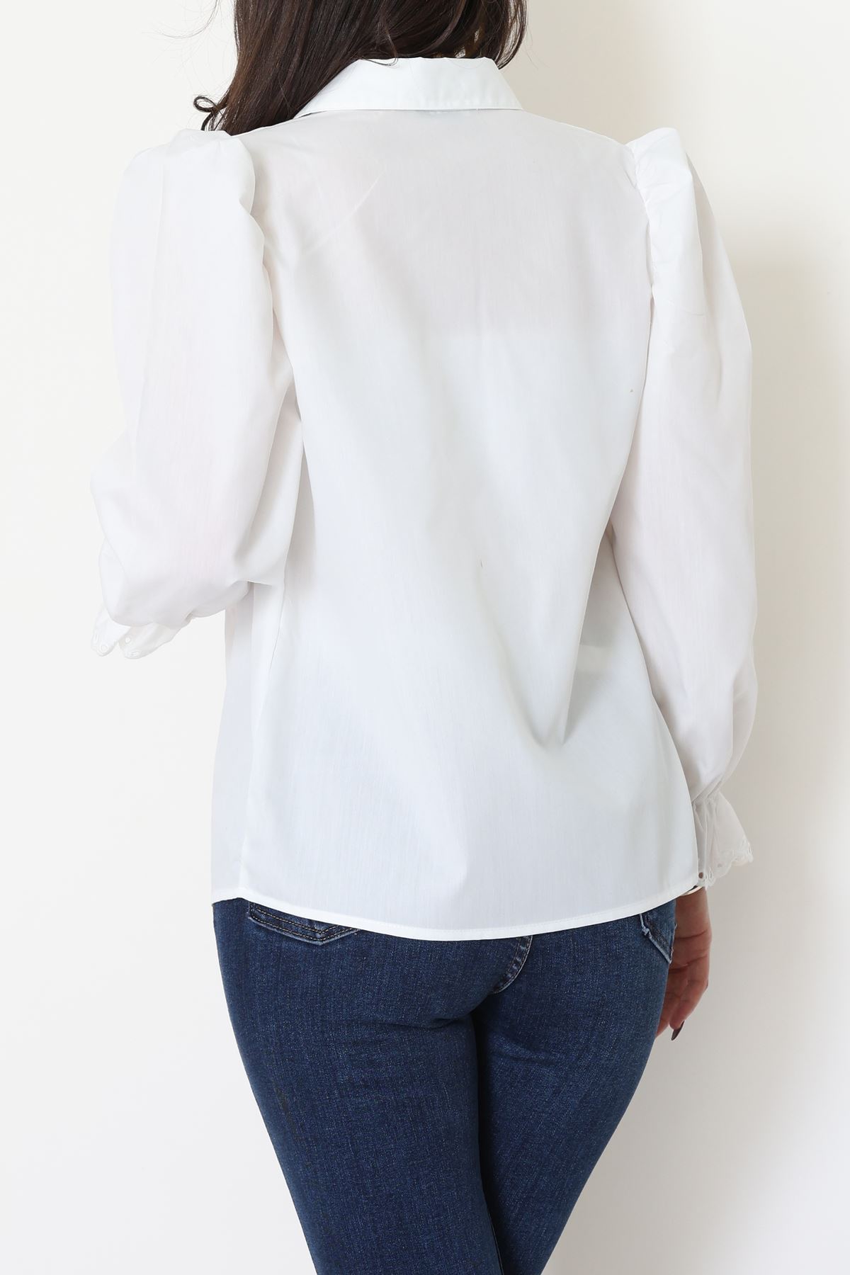 Dakron Kumaş Nakış Detaylı Gömlek Beyaz - 51114.2118.