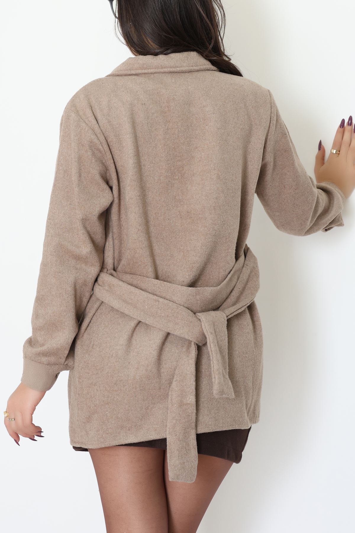 Çift Cepli Kuşaklı Tunik Gömlek Bej - 70991.1775.