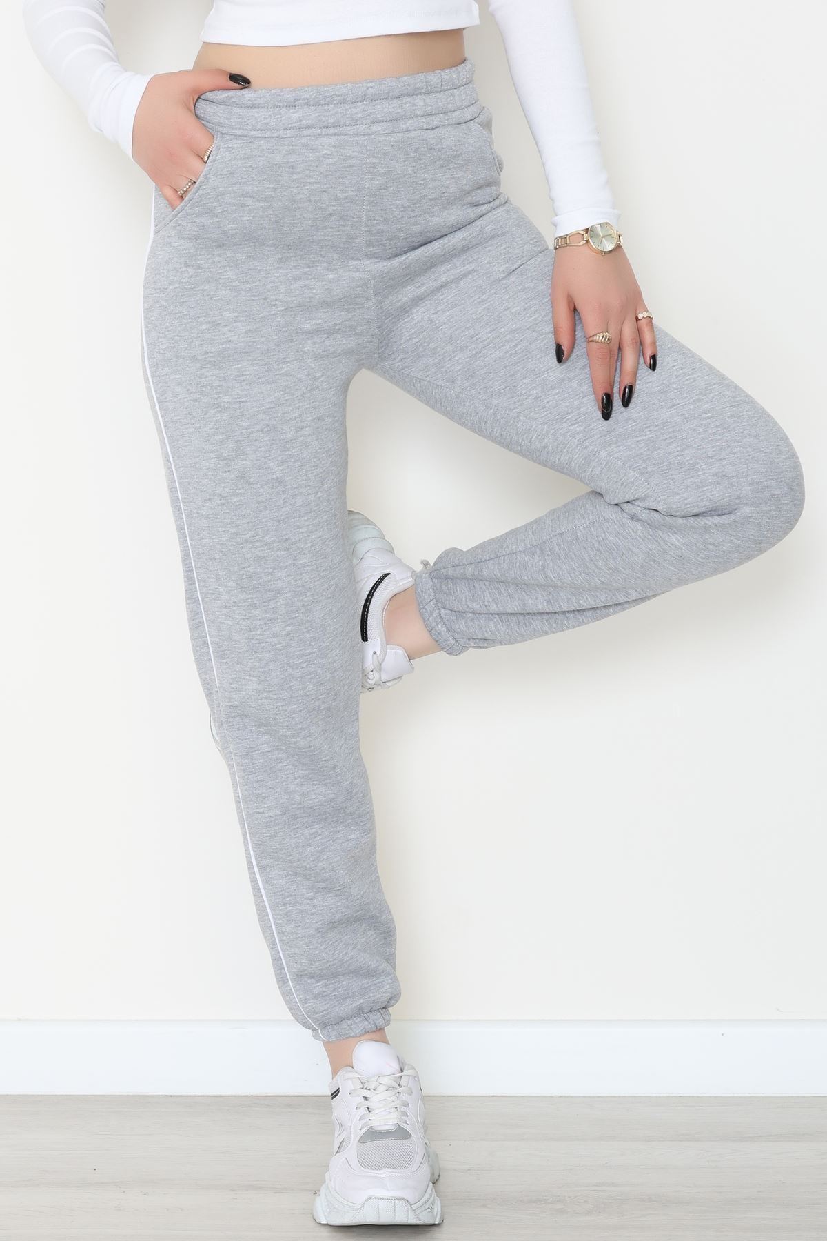 3 İplik Biyeli Eşofman Altı Gri - 30103.1878.