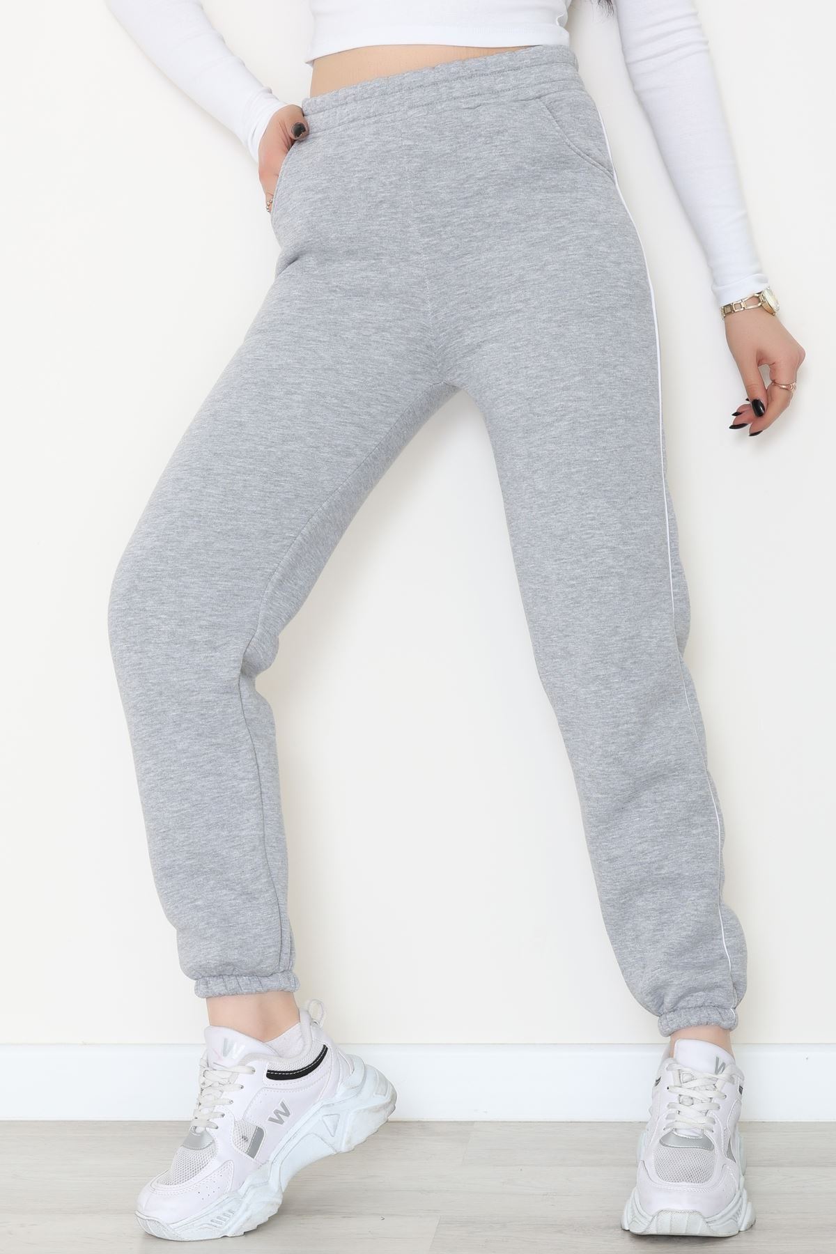 3 İplik Biyeli Eşofman Altı Gri - 30103.1878.