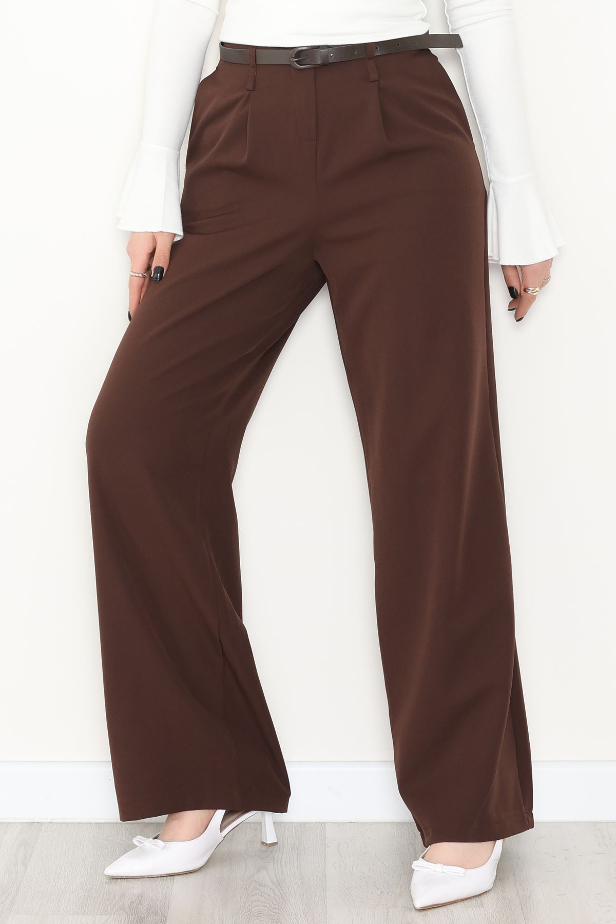Dabıl Kumaş Kemerli Palazzo Pantolon Kahve - 2085.1991.