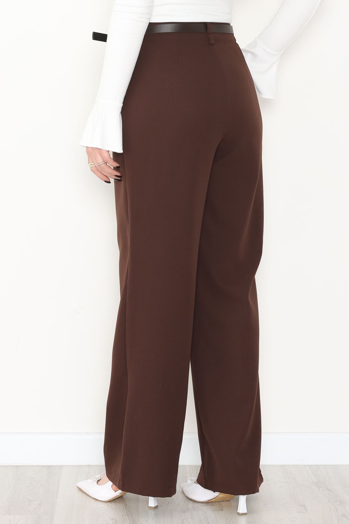 Dabıl Kumaş Kemerli Palazzo Pantolon Kahve - 2085.1991.