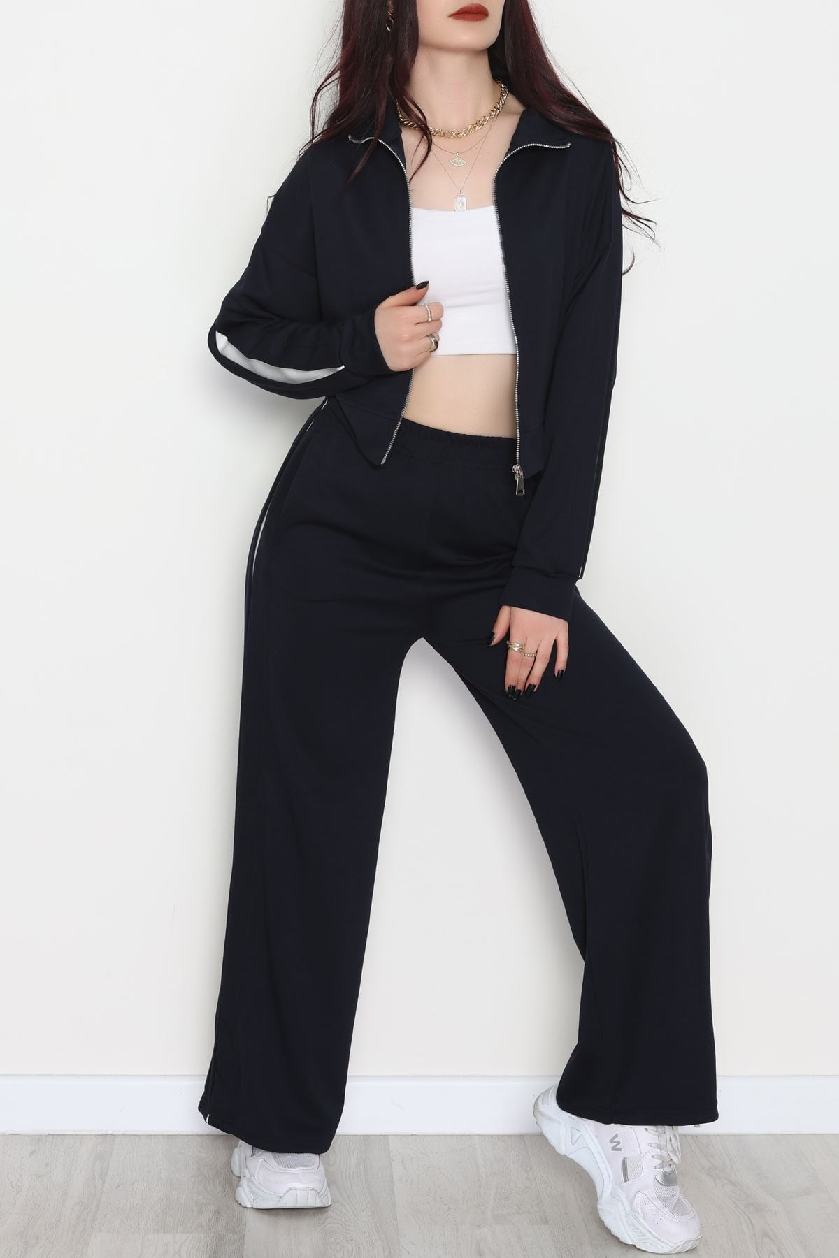 Gizli Şerit Modal Kumaş Takım Lacivert - 4134.1247.