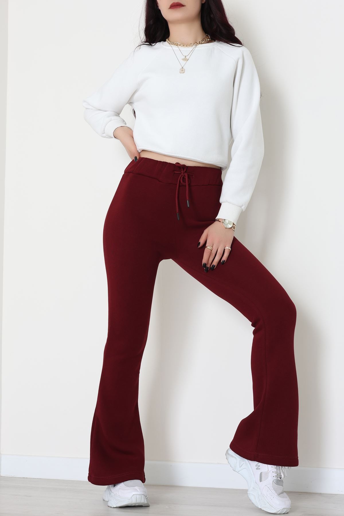 3 İplik İspanyol Paça Eşofman Altı Koyubordo - 42522.1878.