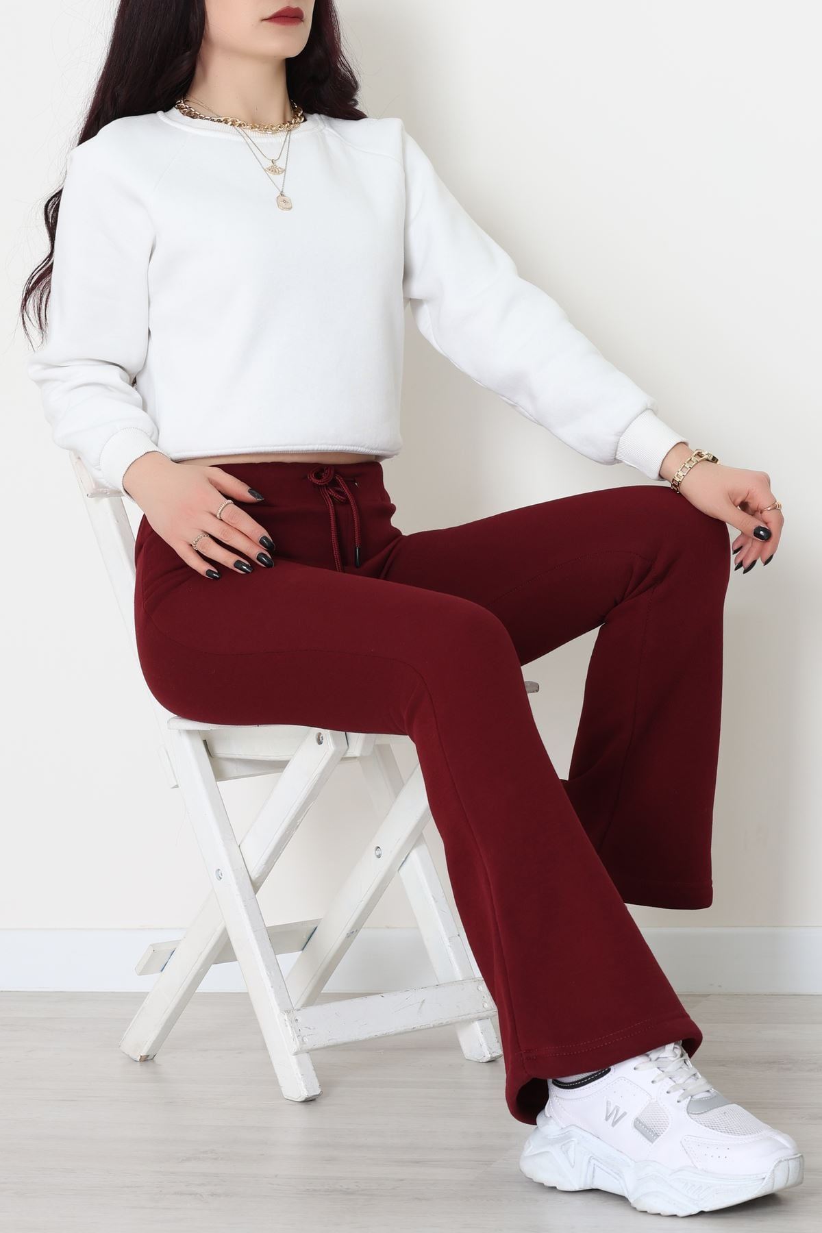 3 İplik İspanyol Paça Eşofman Altı Koyubordo - 42522.1878.