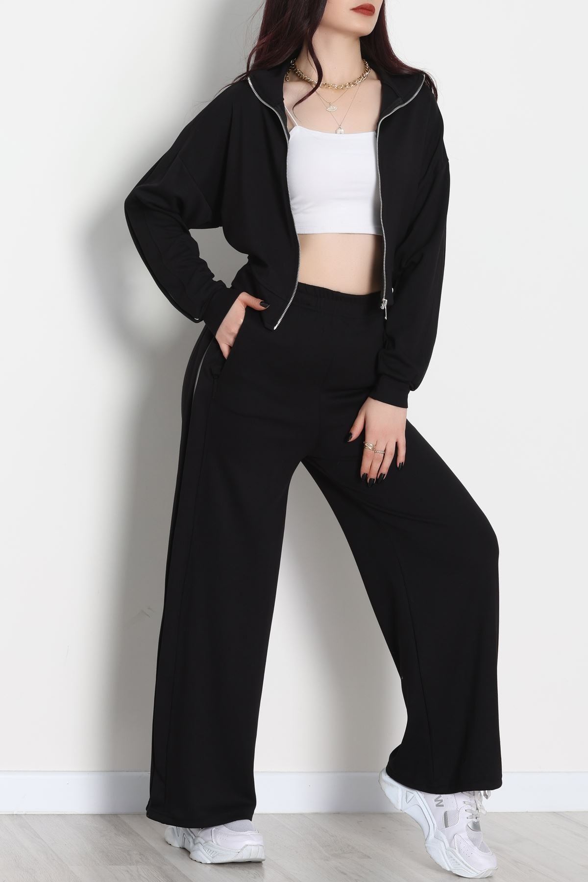 Gizli Şerit Modal Kumaş Takım Siyah - 4134.1247.