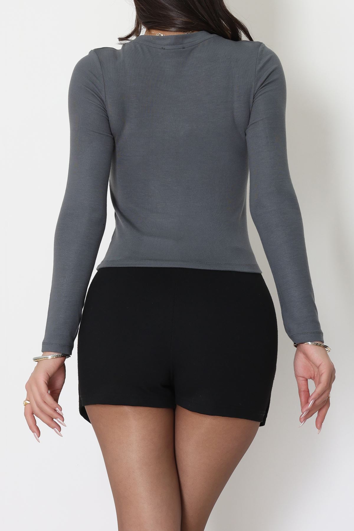 Buzzy Kumaş Toka Detaylı Bluz Antrasit - 1000.2119.