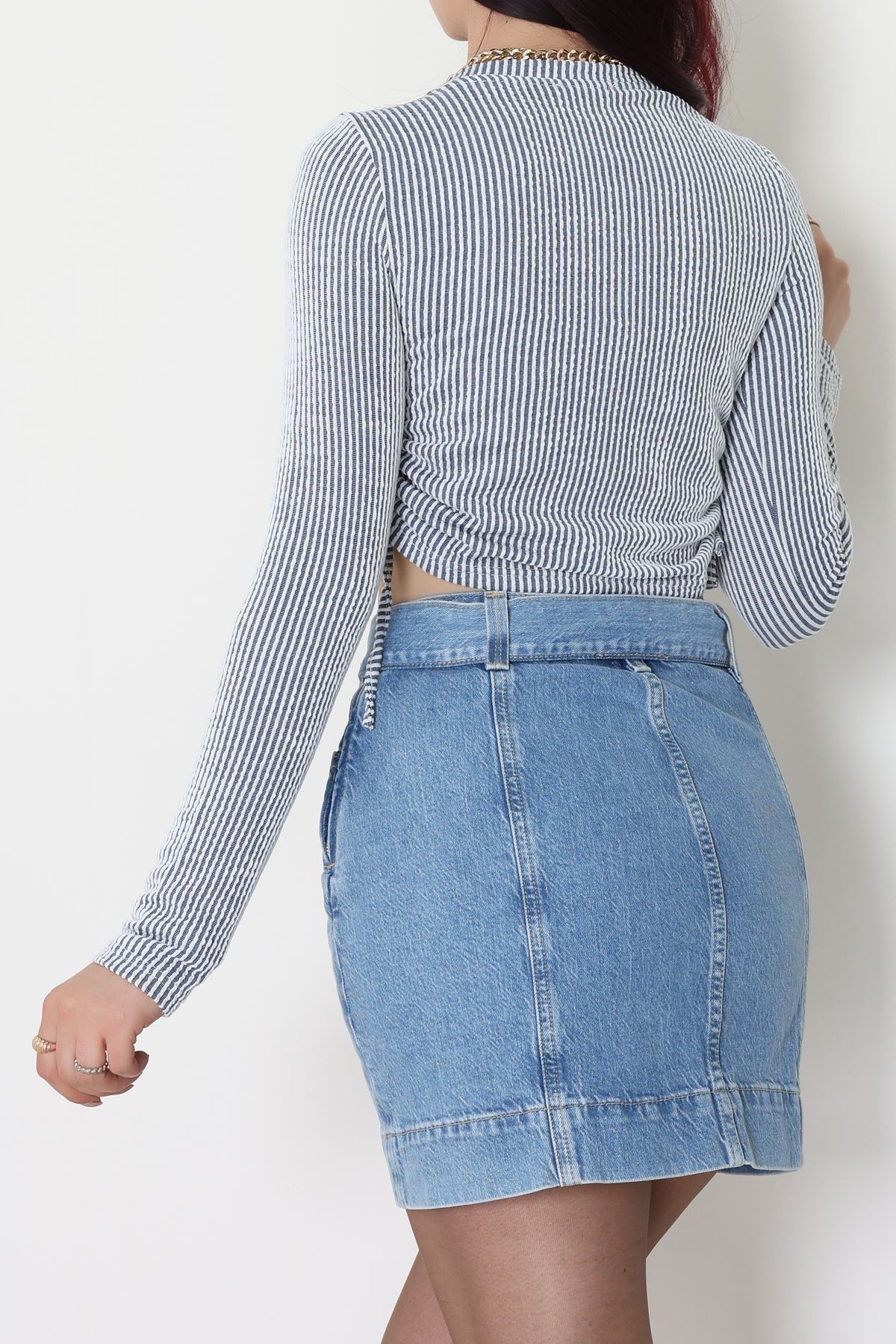 Su Yolu Kumaş Yan Bağlama Detay Bluz Laci - 1018.2119.