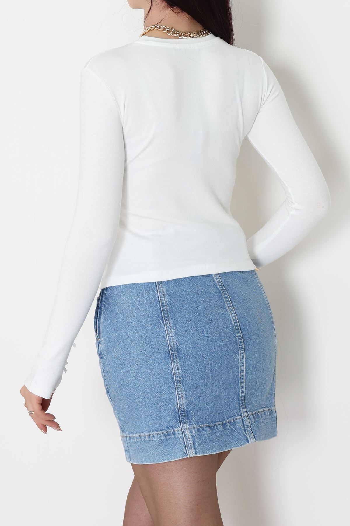 Bisiklet Yaka Kolu Fiyonklu Bluz Ekru - 1045.2119.