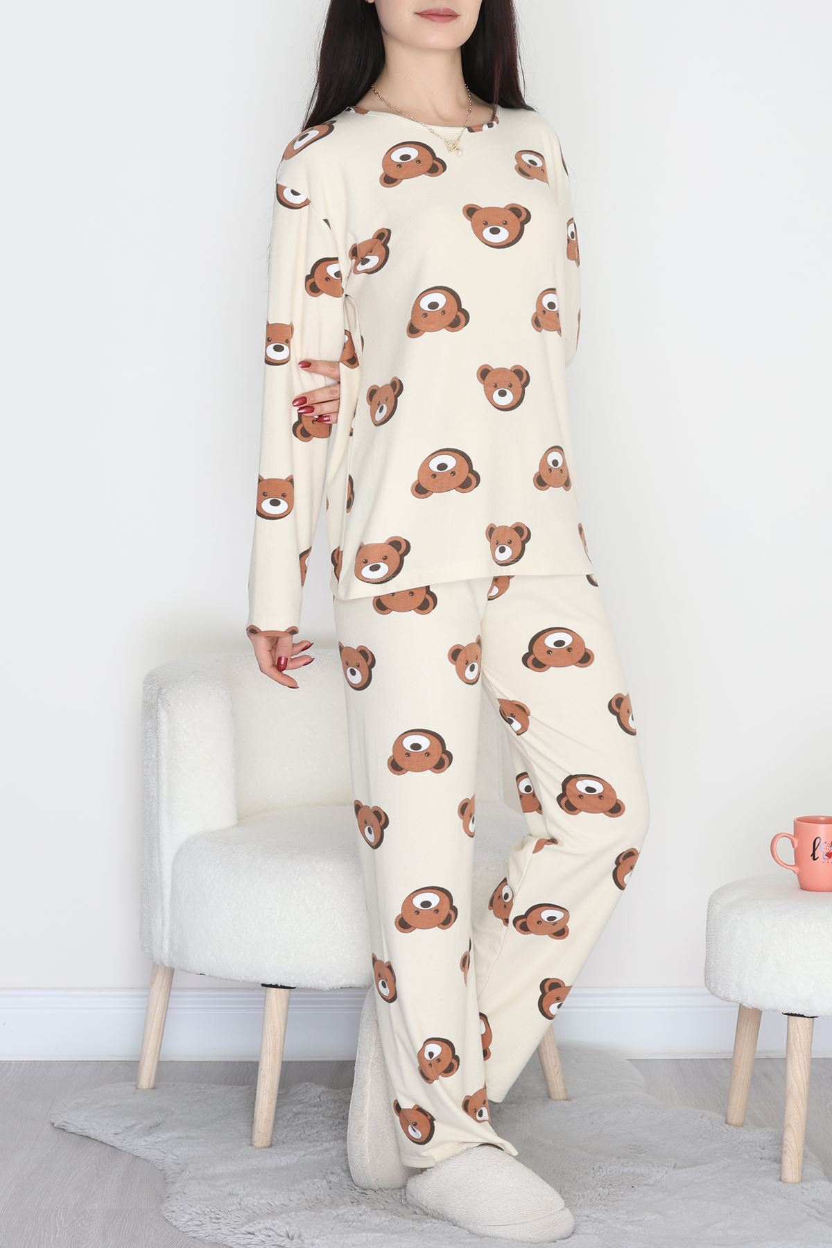 Süet Alt Üst Aynı Pijama Takımı Bejkahve - 118.1287.