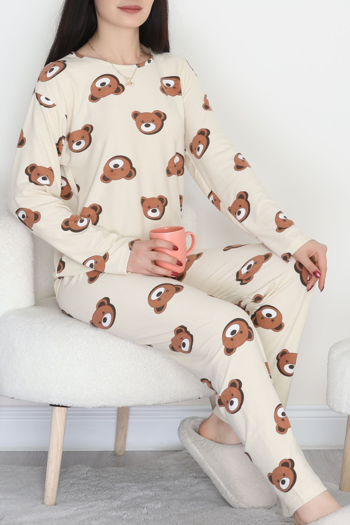 Süet Alt Üst Aynı Pijama Takımı Bejkahve - 118.1287.