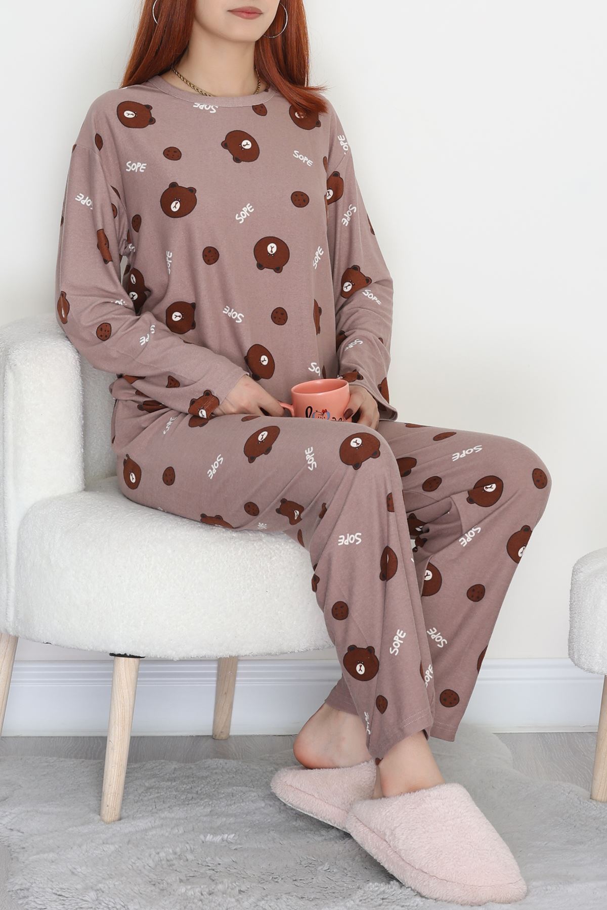 Süet Alt Üst Aynı Pijama Takımı Açıkkahve - 118.1287.