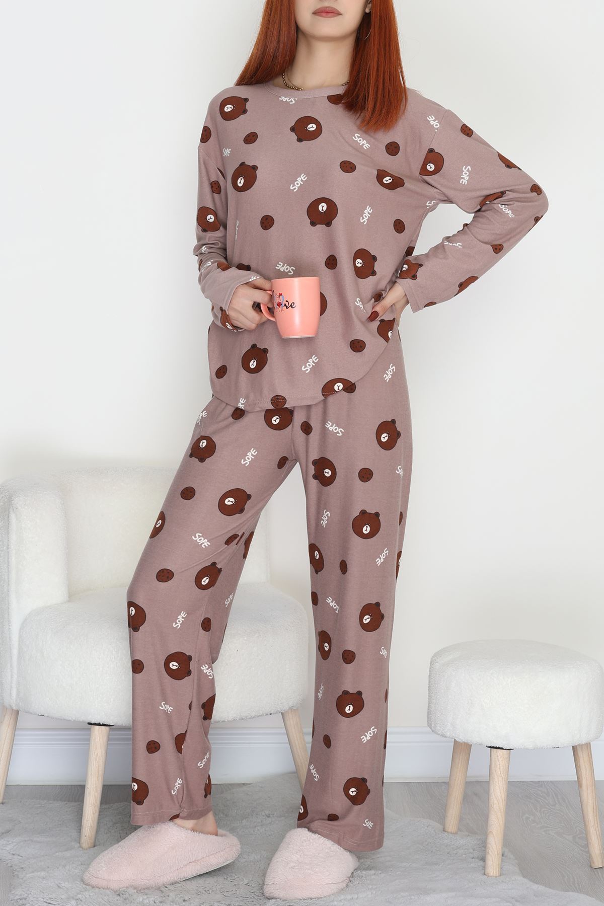 Süet Alt Üst Aynı Pijama Takımı Açıkkahve - 118.1287.