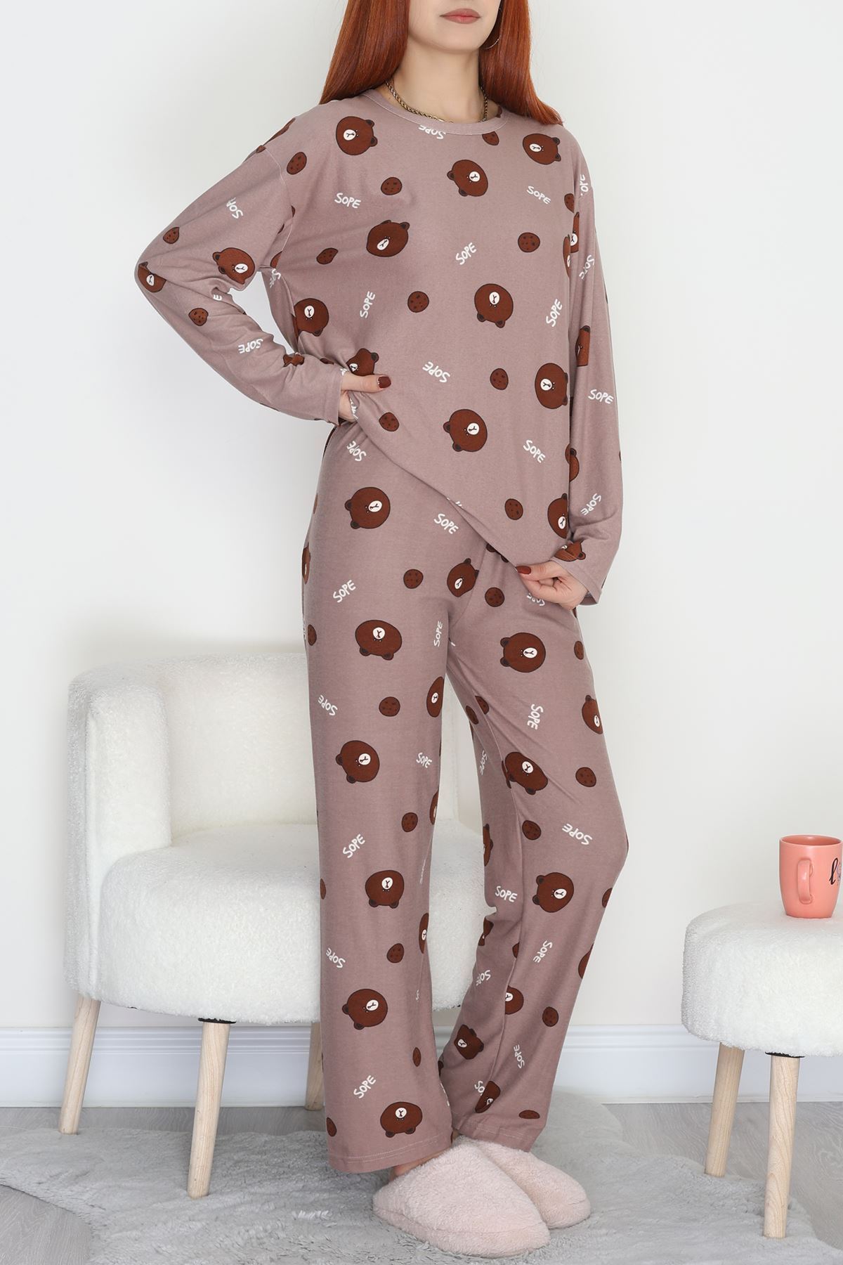 Süet Alt Üst Aynı Pijama Takımı Açıkkahve - 118.1287.