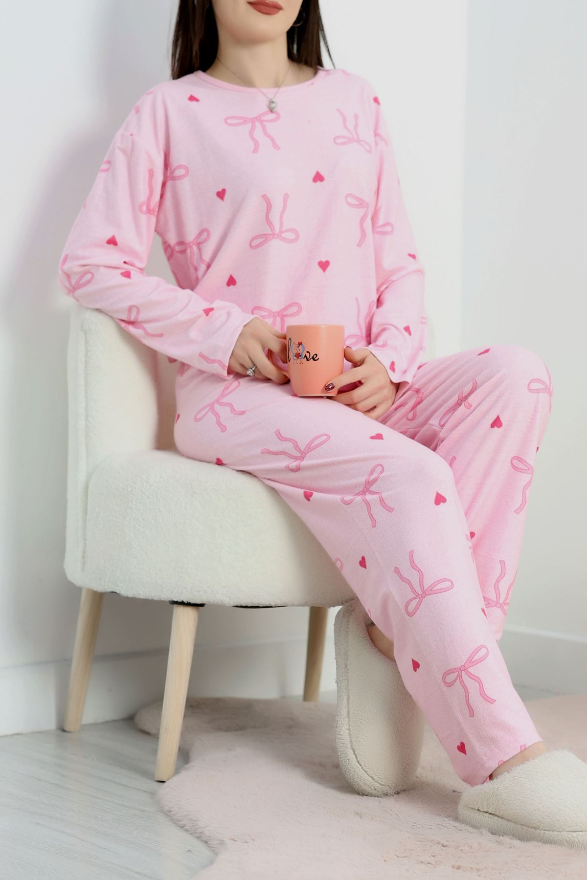 Süet Alt Üst Aynı Pijama Takımı Pembekurdele - 118.1287.