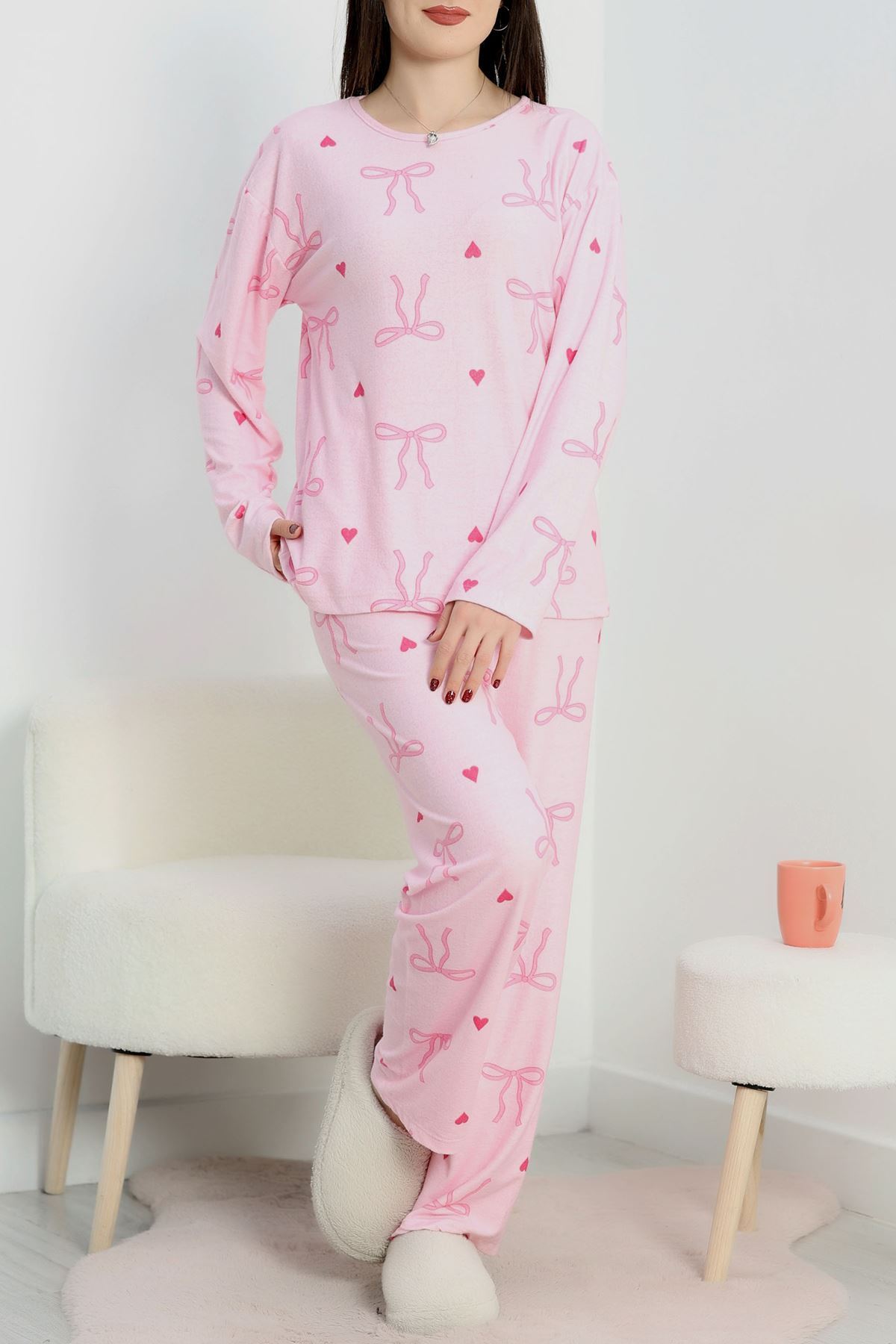 Süet Alt Üst Aynı Pijama Takımı Pembekurdele - 118.1287.