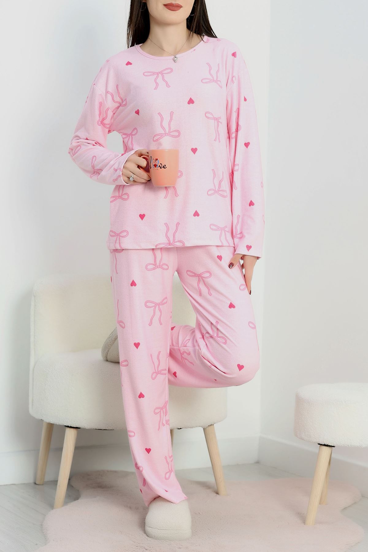 Süet Alt Üst Aynı Pijama Takımı Pembekurdele - 118.1287.