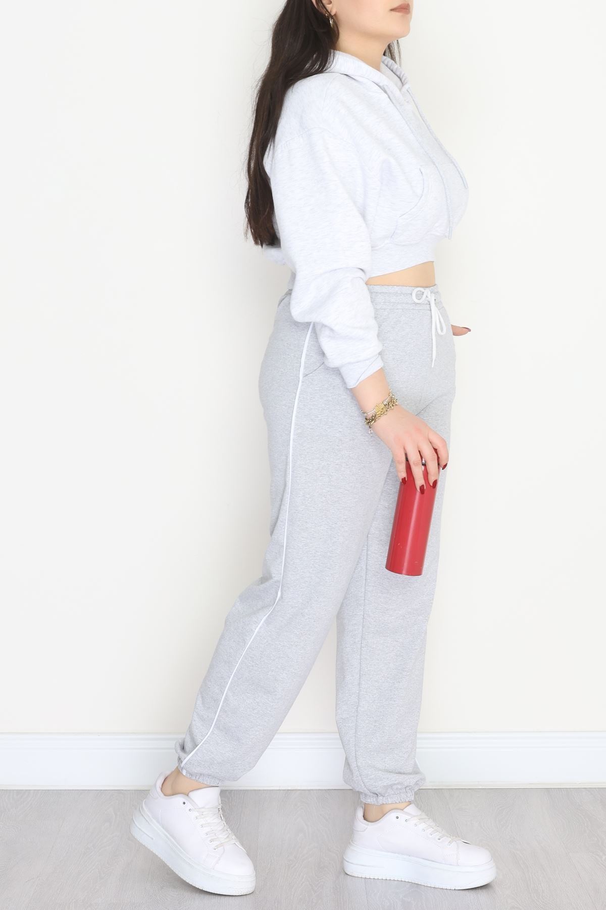 Biyeli Büyük Beden 2 İplik Eşofman Altı Gri - 50657.1005.