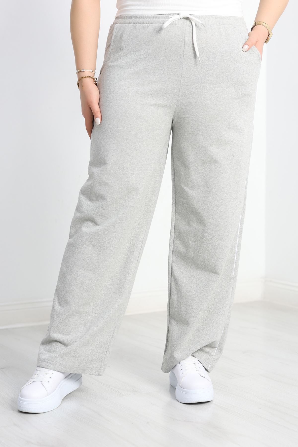 Biyeli Büyük Beden 2 İplik Eşofman Altı Gri - 50658.1005.