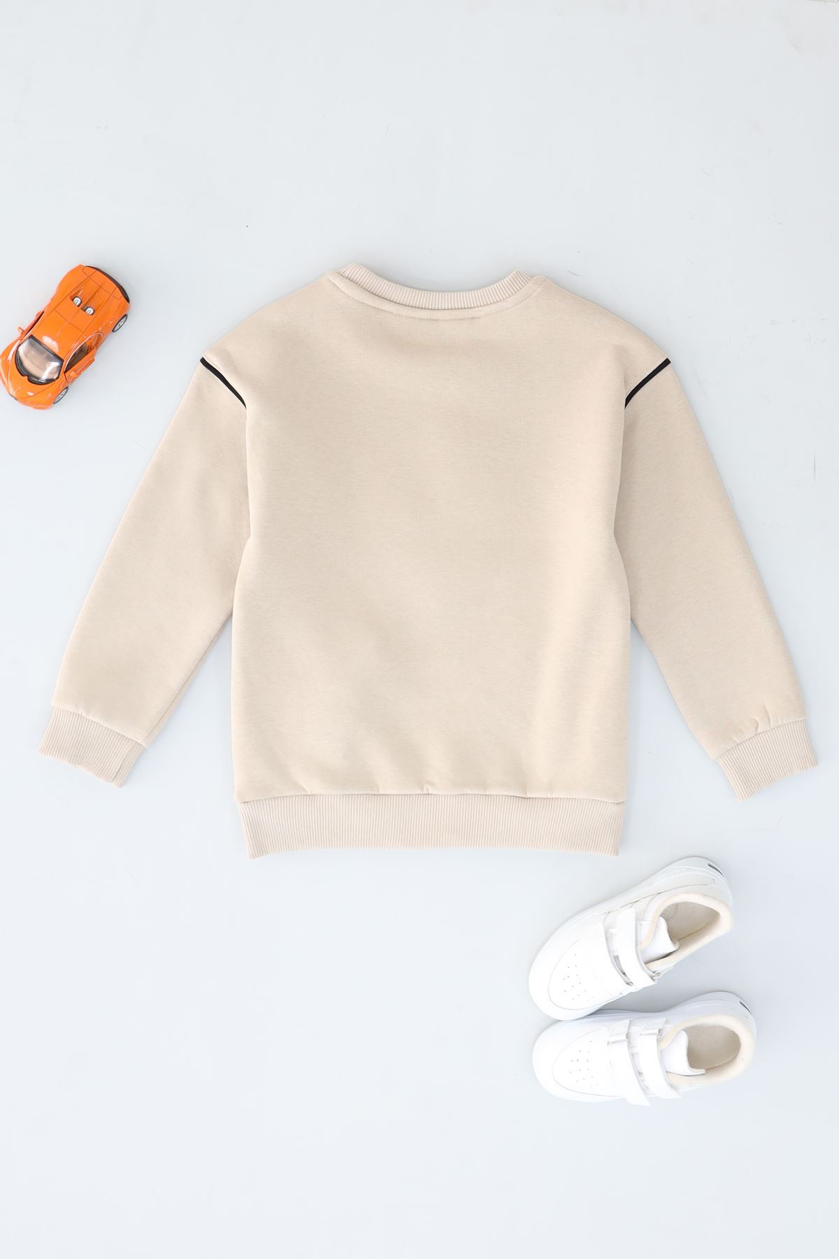 6-9 Yaş Nakışlı Çocuk Sweat Bej - 2264208.1576.