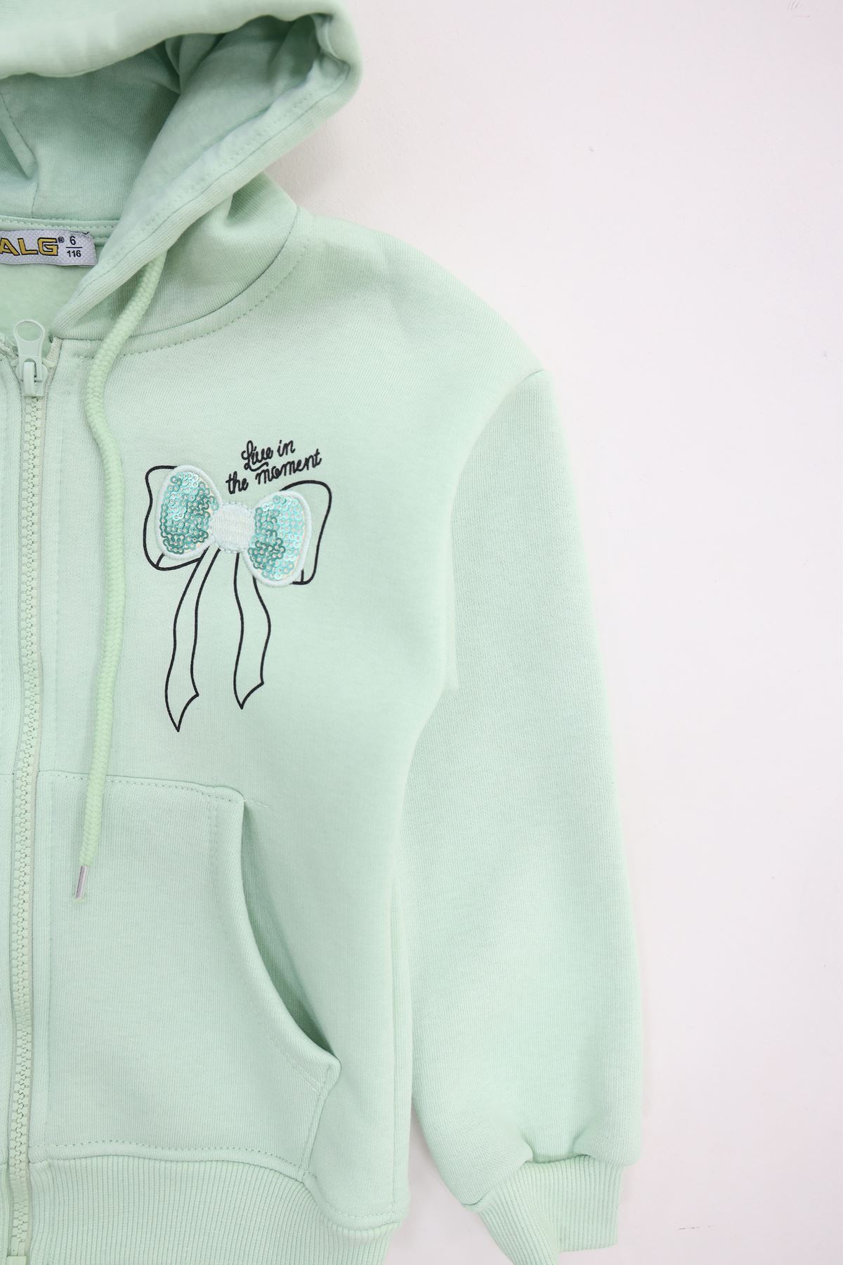 3 İplik Şardonlu Fermuarlı Sweat Yeşil - 6264346.1576.