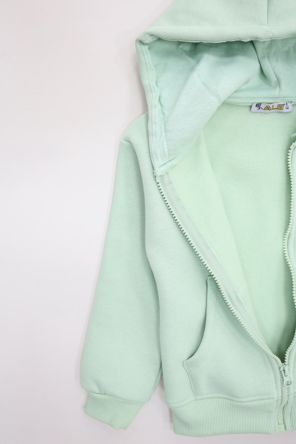 3 İplik Şardonlu Fermuarlı Sweat Yeşil - 6264346.1576.