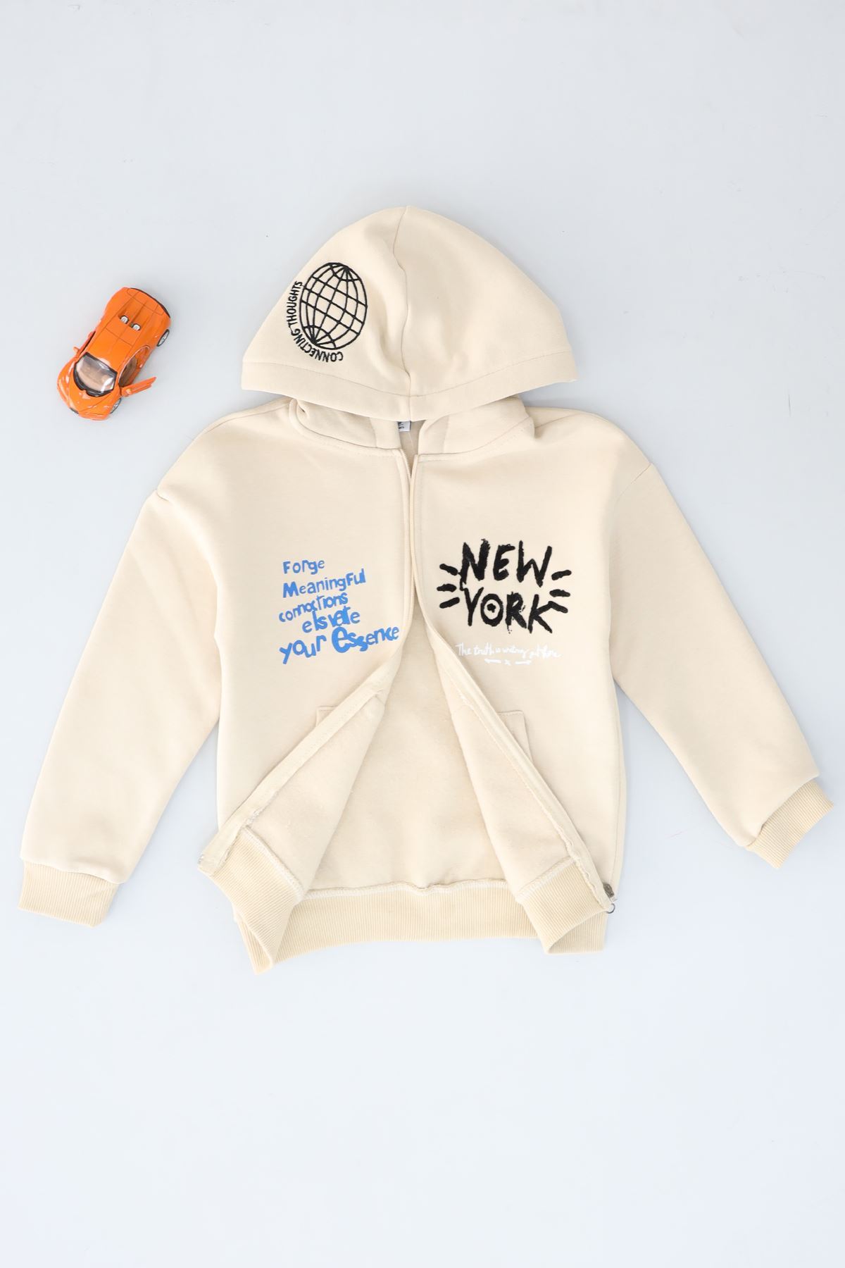 8-12 Yaş 3 İplik Şardonlu Fermuarlı Sweat Bej - 3264309.1576.