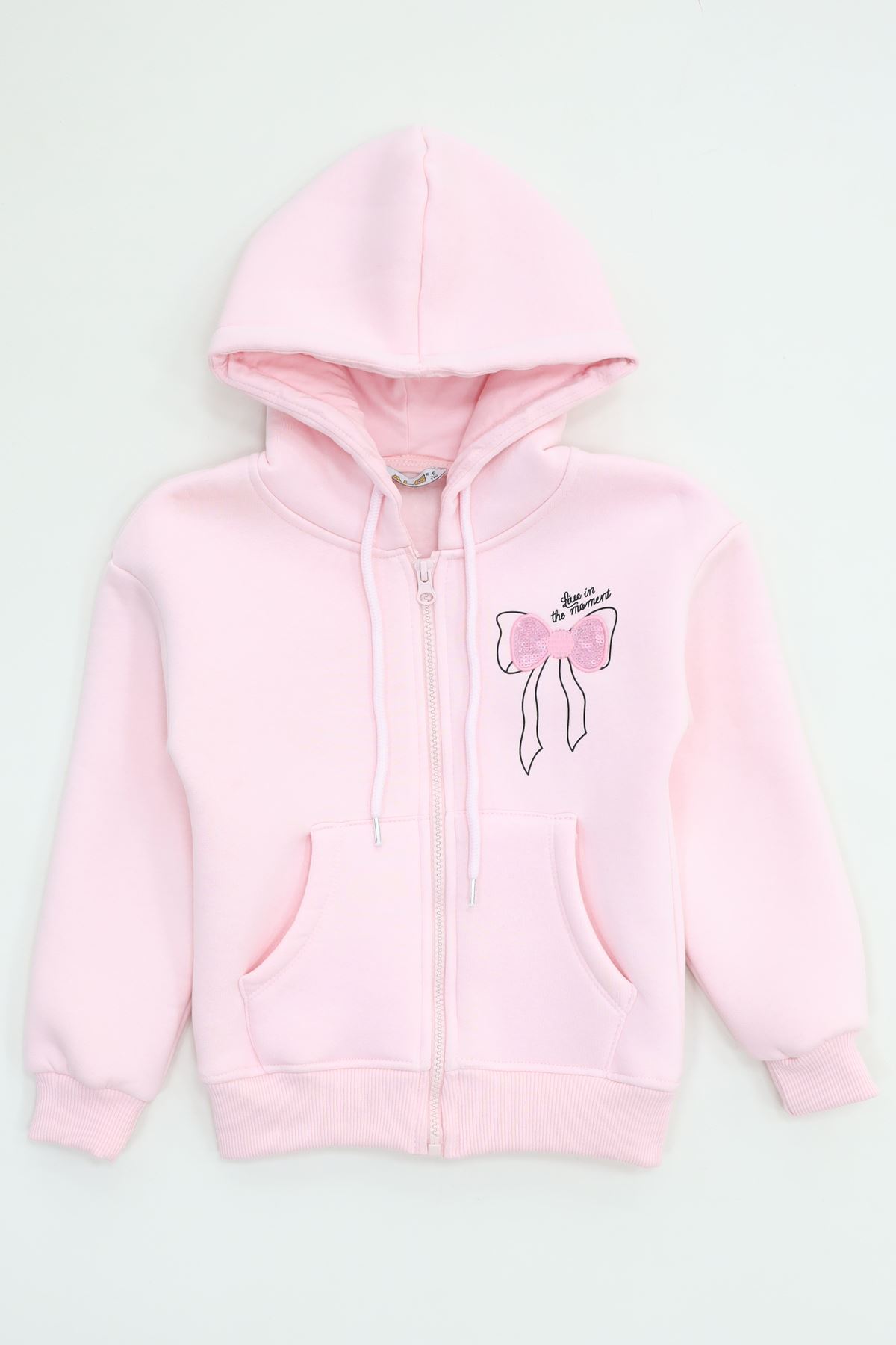 3 İplik Şardonlu Fermuarlı Sweat Pembe - 6264346.1576.