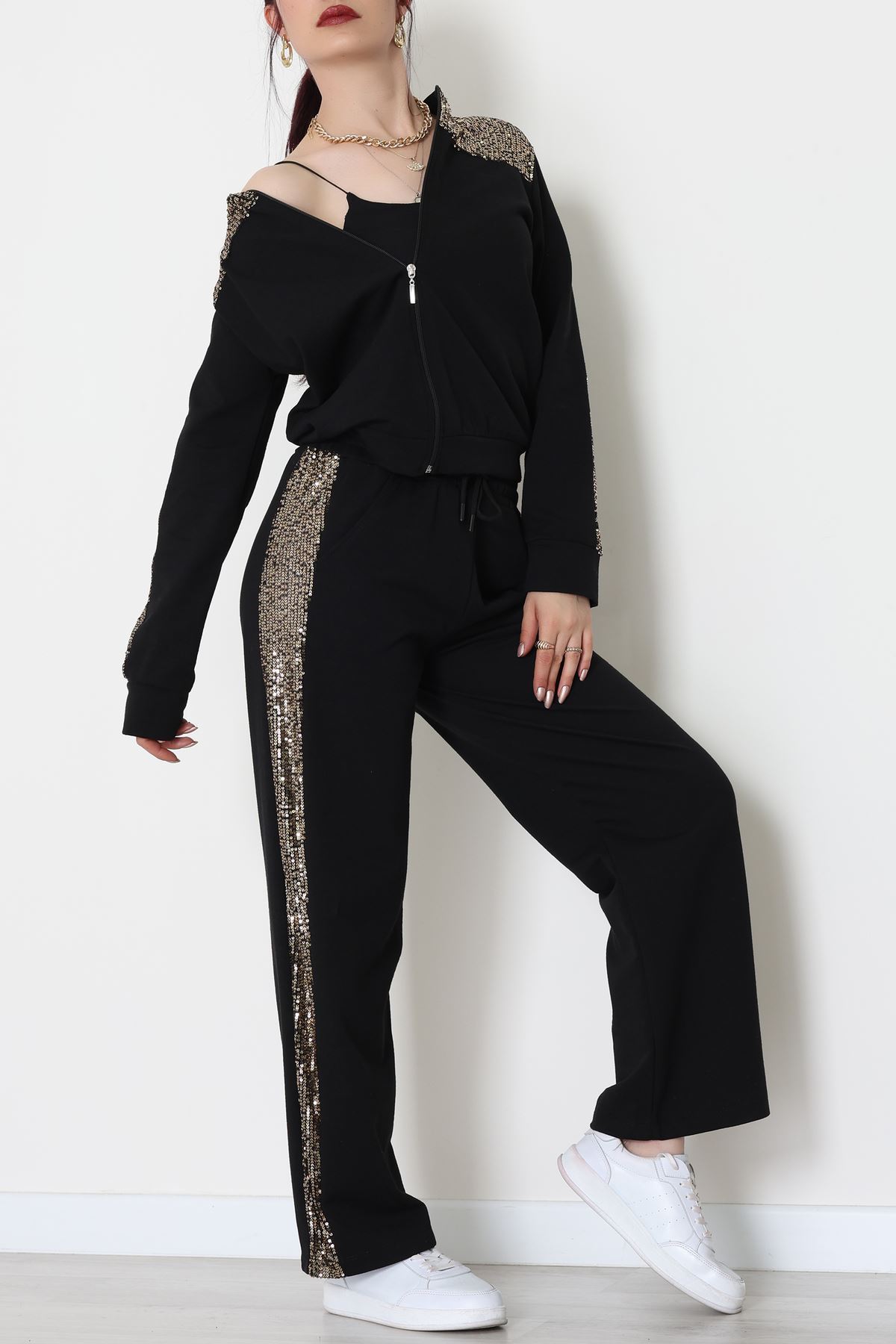 Pul Garnili 2 İplik Eşofman Takımı Siyahgold - 52109.1567.