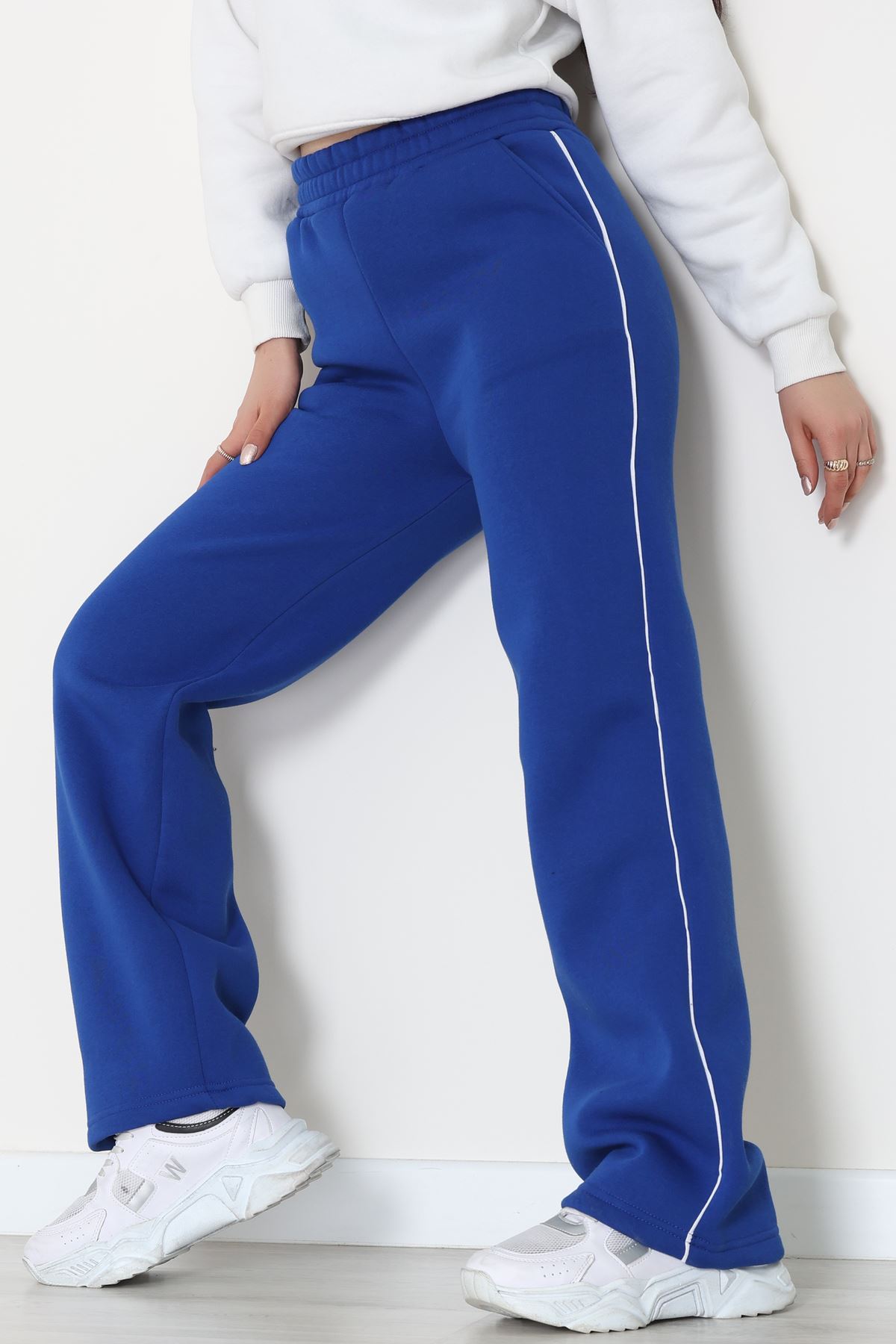 3 İplik Biyeli Palazzo Eşofman Altı Saks - 30104.1878.