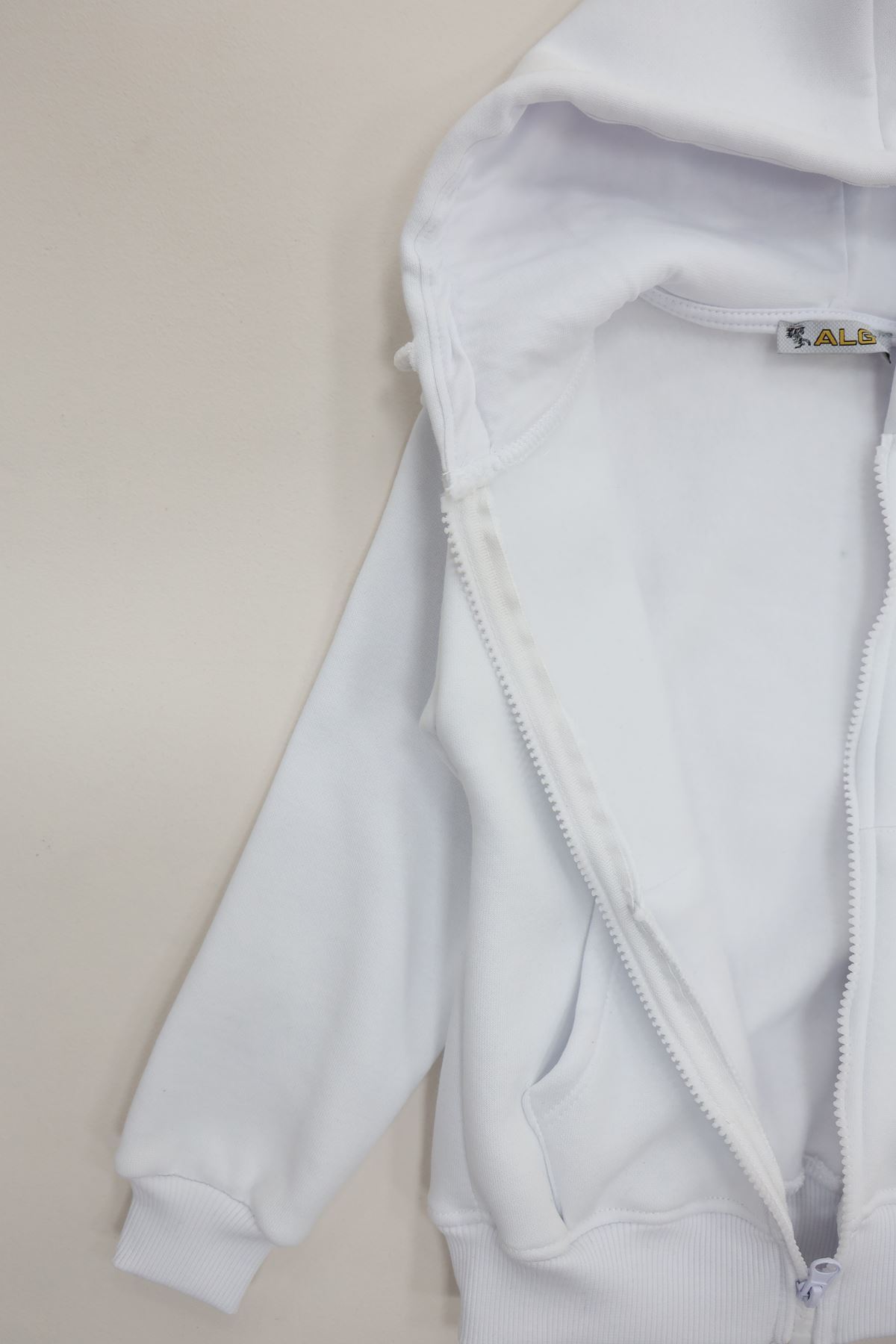 3 İplik Şardonlu Fermuarlı Sweat Beyaz - 6264346.1576.