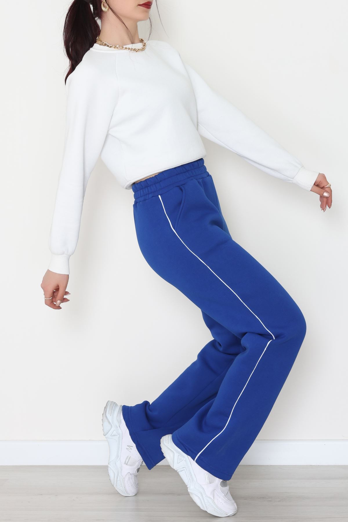 3 İplik Biyeli Palazzo Eşofman Altı Saks - 30104.1878.