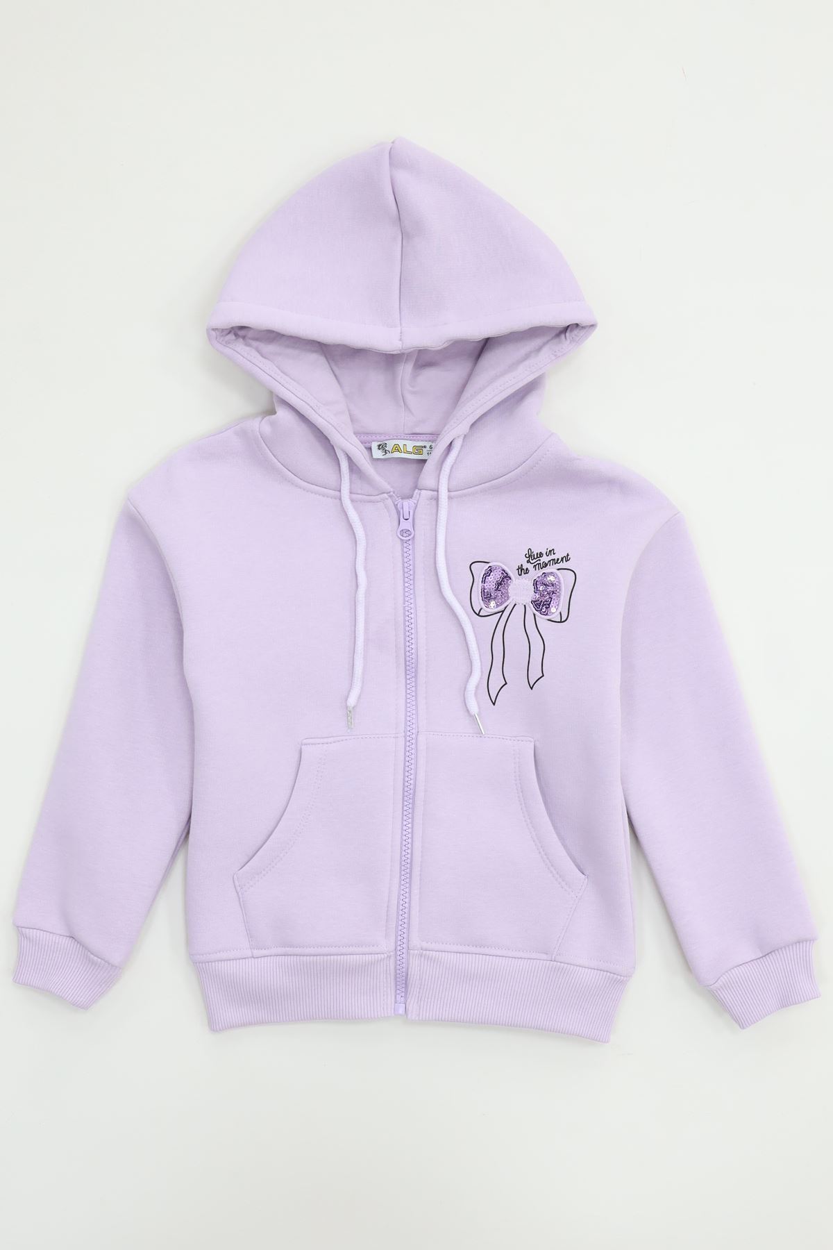 3 İplik Şardonlu Fermuarlı Sweat Lila - 6264346.1576.