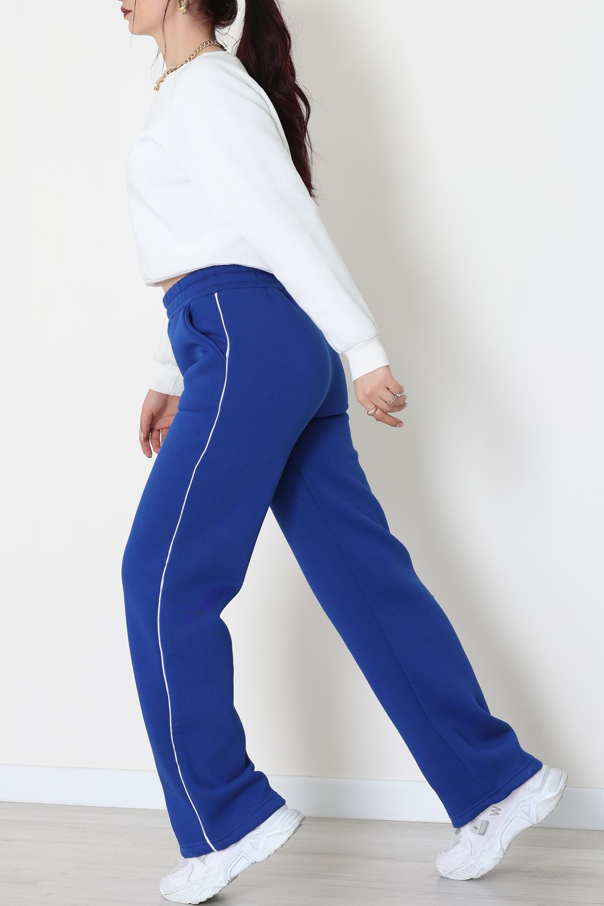 3 İplik Biyeli Palazzo Eşofman Altı Saks - 30104.1878.