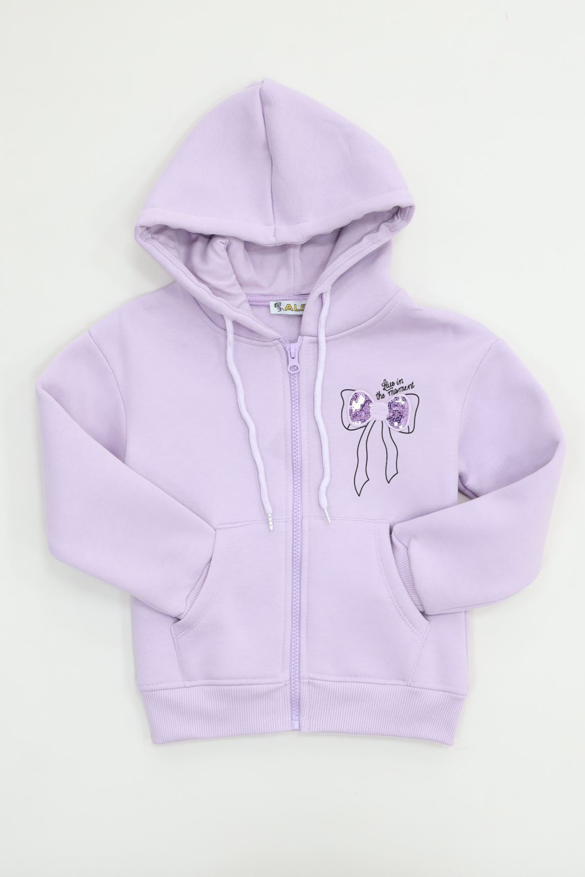 3 İplik Şardonlu Fermuarlı Sweat Lila - 6264346.1576.