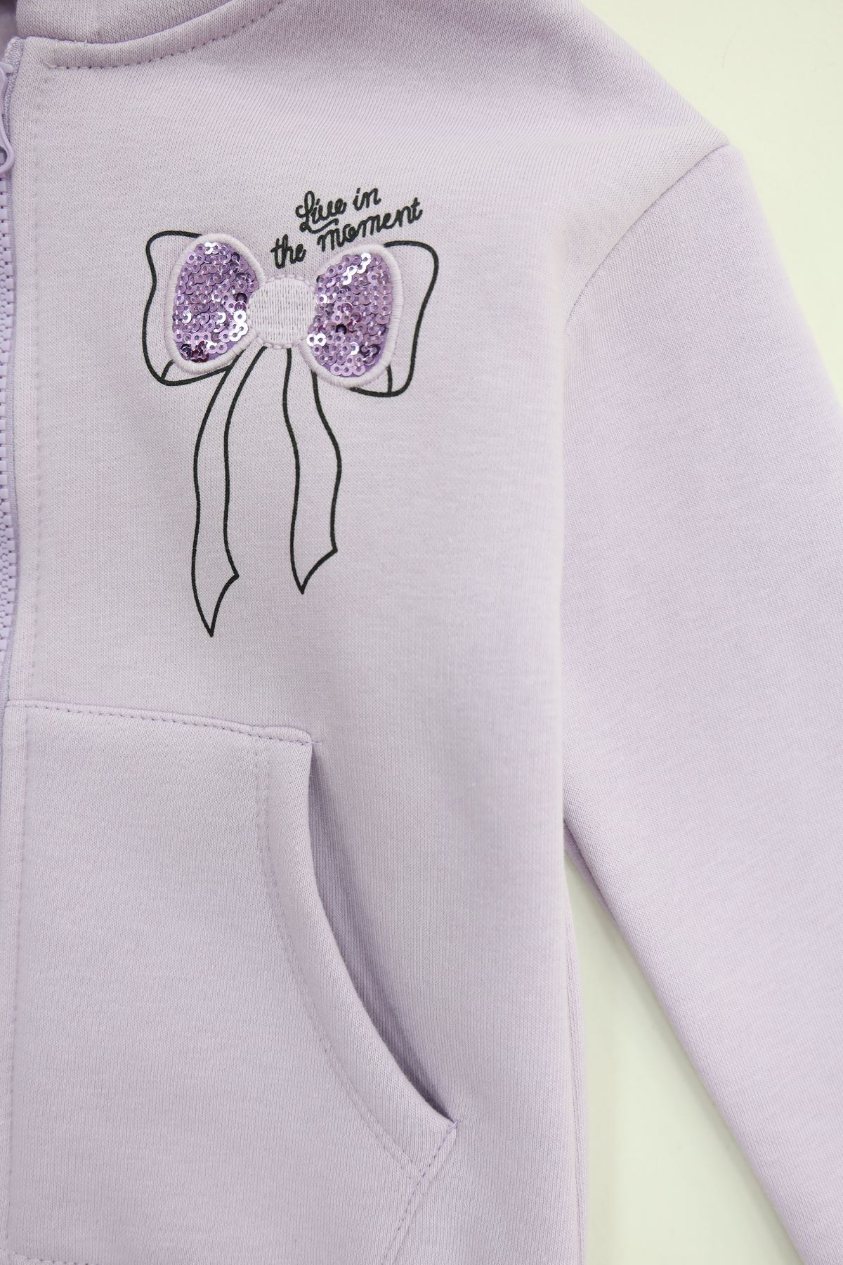 3 İplik Şardonlu Fermuarlı Sweat Lila - 6264346.1576.
