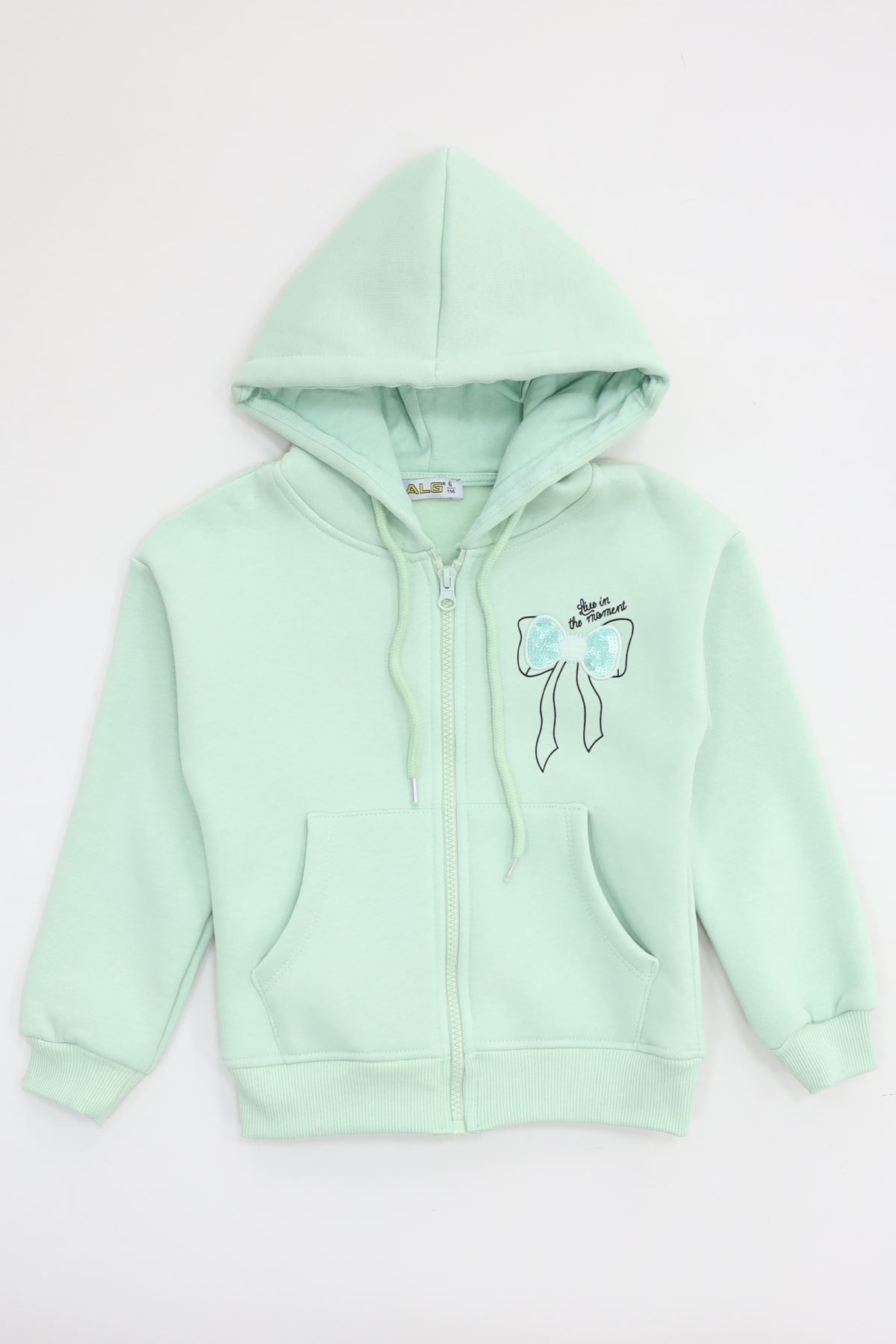 3 İplik Şardonlu Fermuarlı Sweat Yeşil - 6264346.1576.