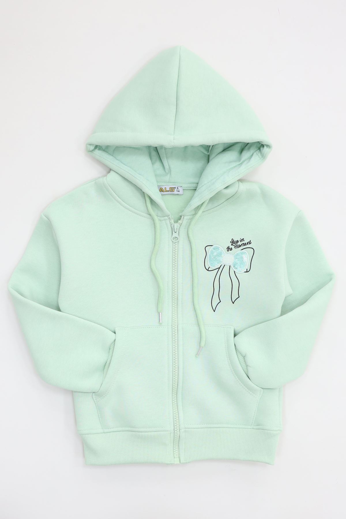 3 İplik Şardonlu Fermuarlı Sweat Yeşil - 6264346.1576.