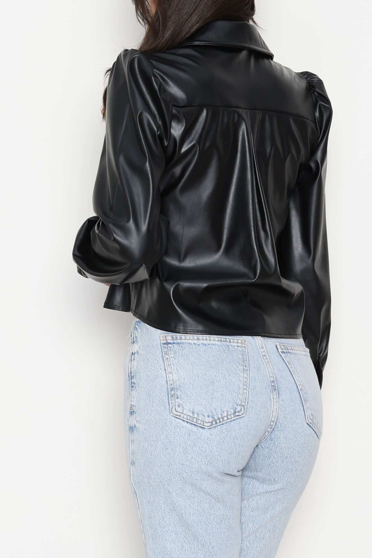 Deri Düğmeli Gömlek Siyah - 51076.1779.