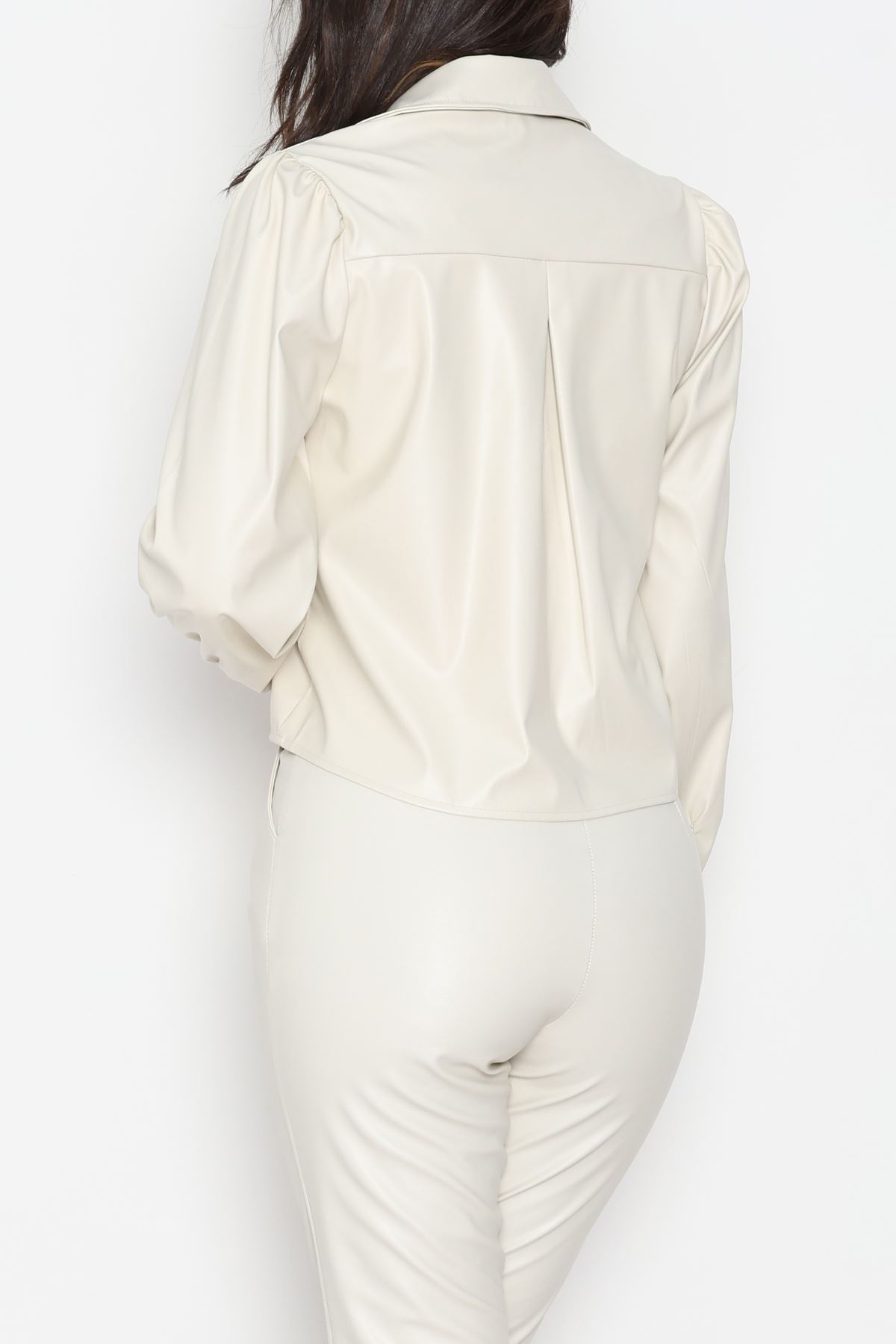 Deri Düğmeli Gömlek Taş - 51076.1779.