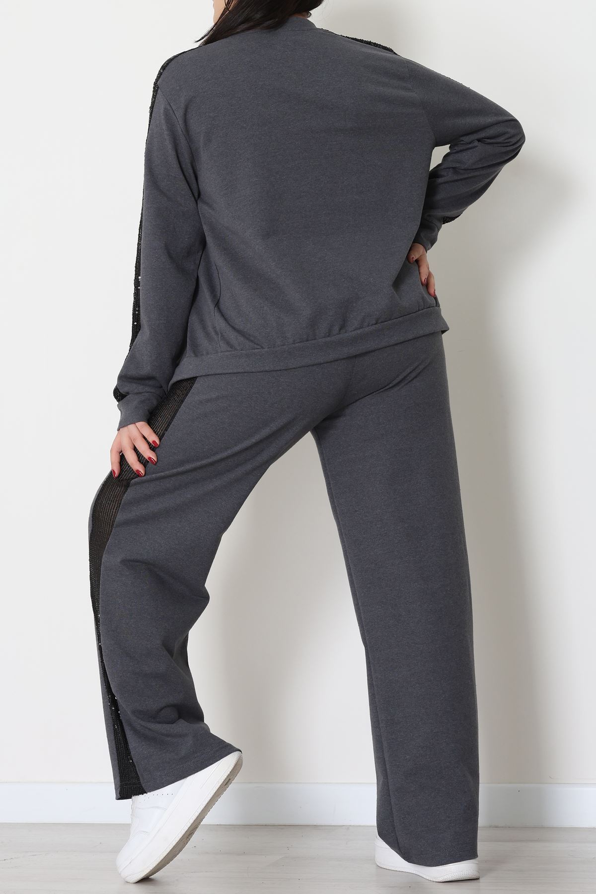 Pul Garnili 2 İplik Büyük Beden Eşofman Takımı Füme - 52108.1567.