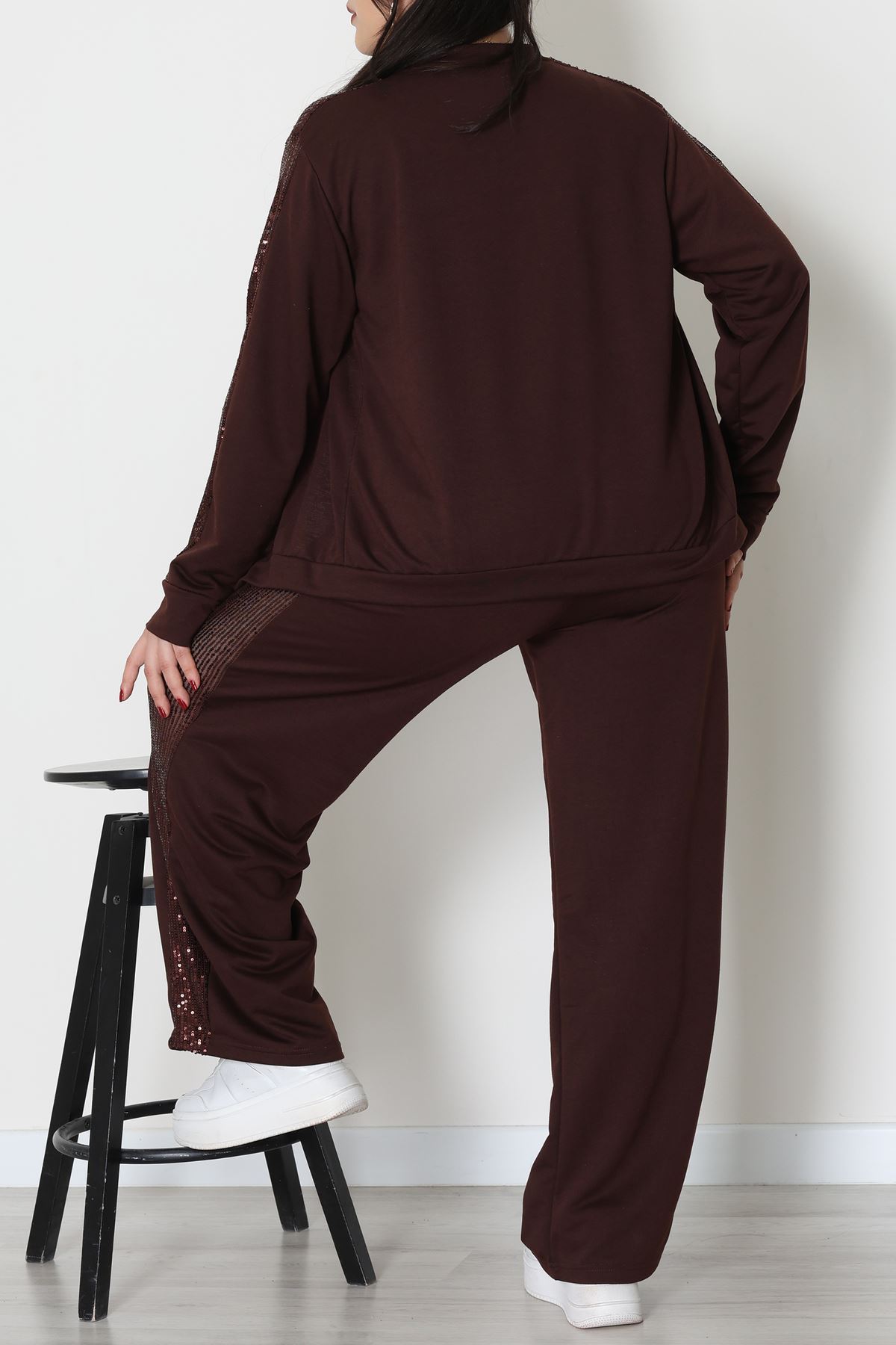 Pul Garnili 2 İplik Büyük Beden Eşofman Takımı Kahve - 52108.1567.