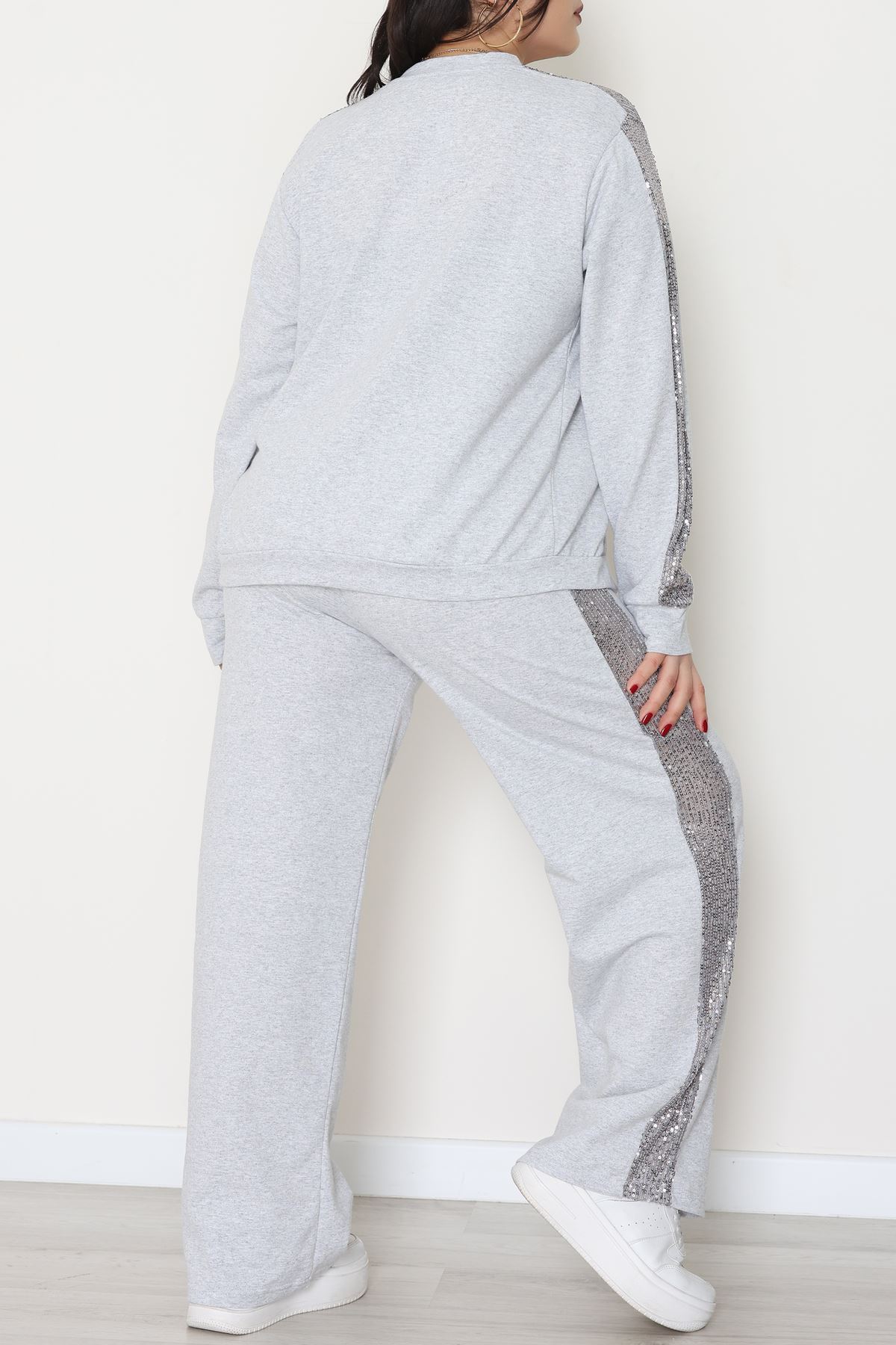 Pul Garnili 2 İplik Büyük Beden Eşofman Takımı Gri - 52108.1567.