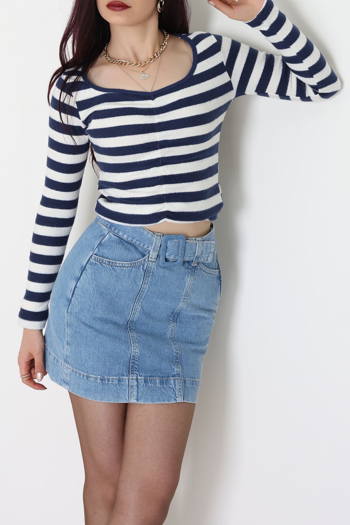 Kalp Yaka Büzgülü Kaşkorse Bluz Lacibeyaz - 51092.1567.