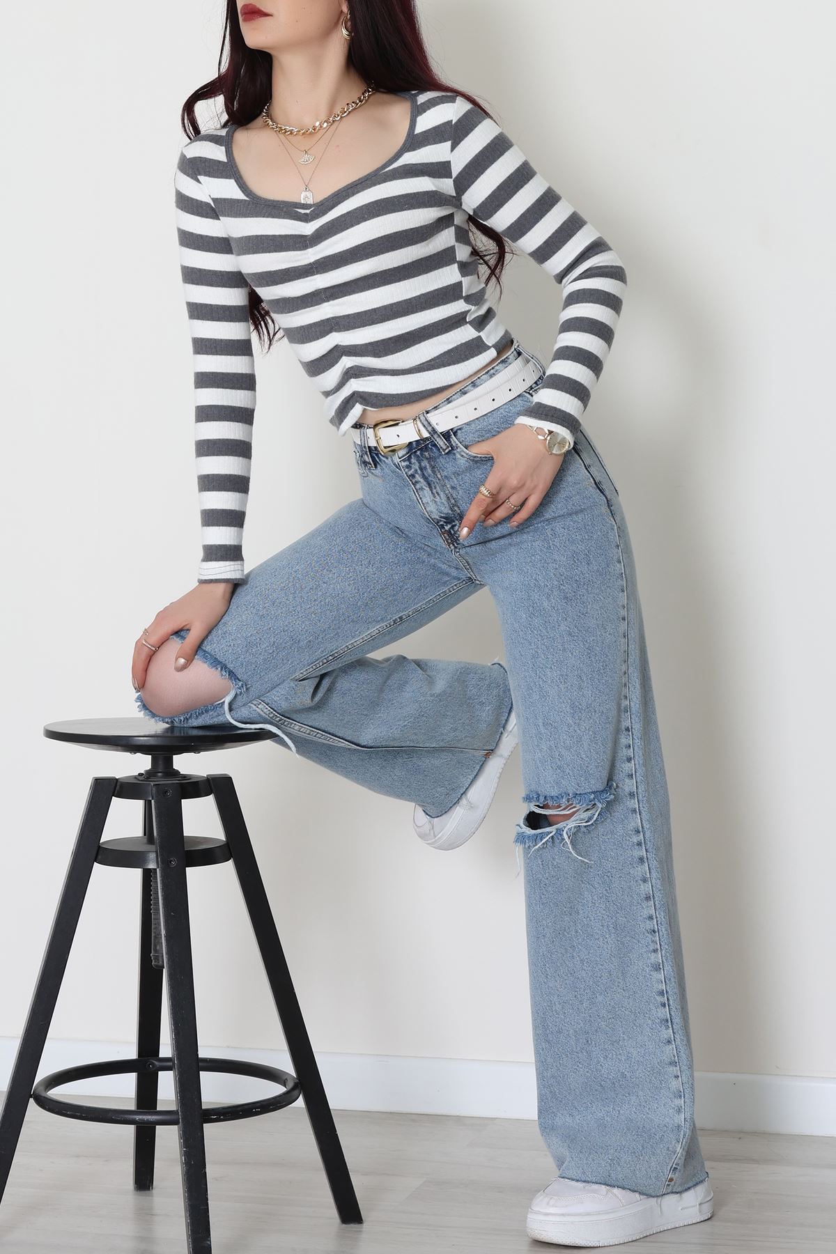 Kalp Yaka Büzgülü Kaşkorse Bluz Antibeyaz - 51092.1567.