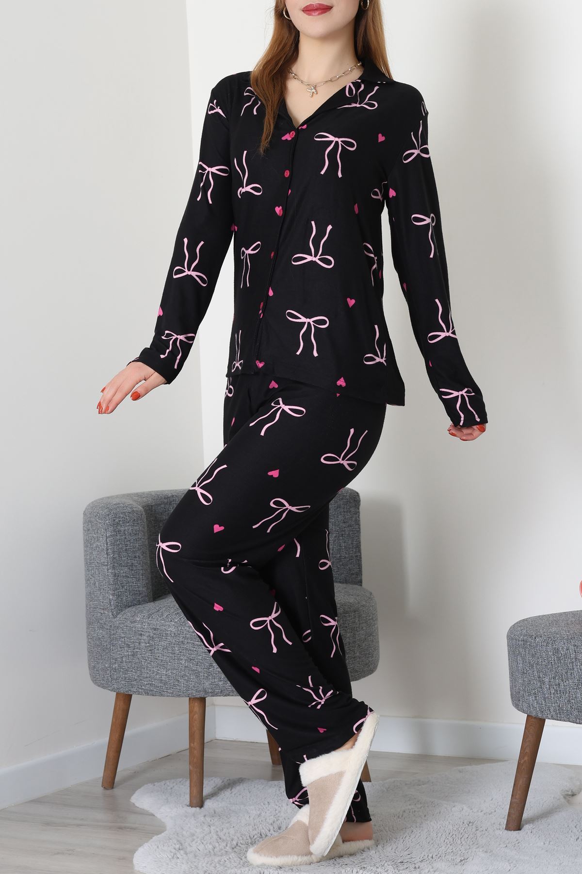 Düğmeli Süet Takım Pembekurdele - 450.1287.